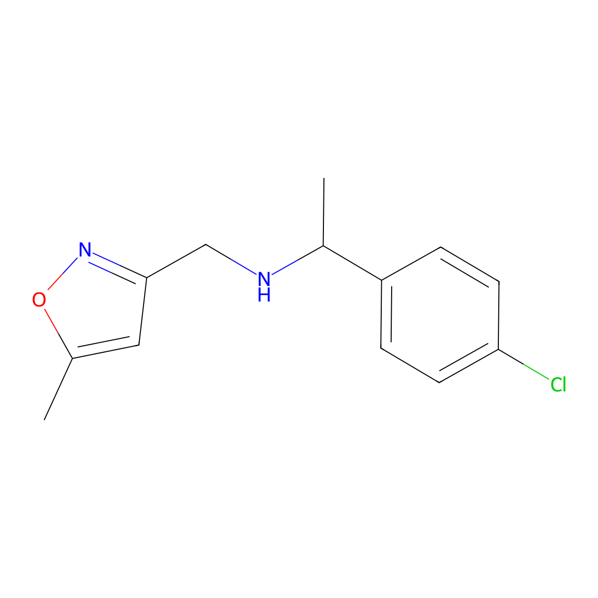 1-(4-Chlorophenyl)-N-((5-methylisoxazol-3-yl)methyl)ethan-1-amine molecular structure, CAS 1306889-68-8