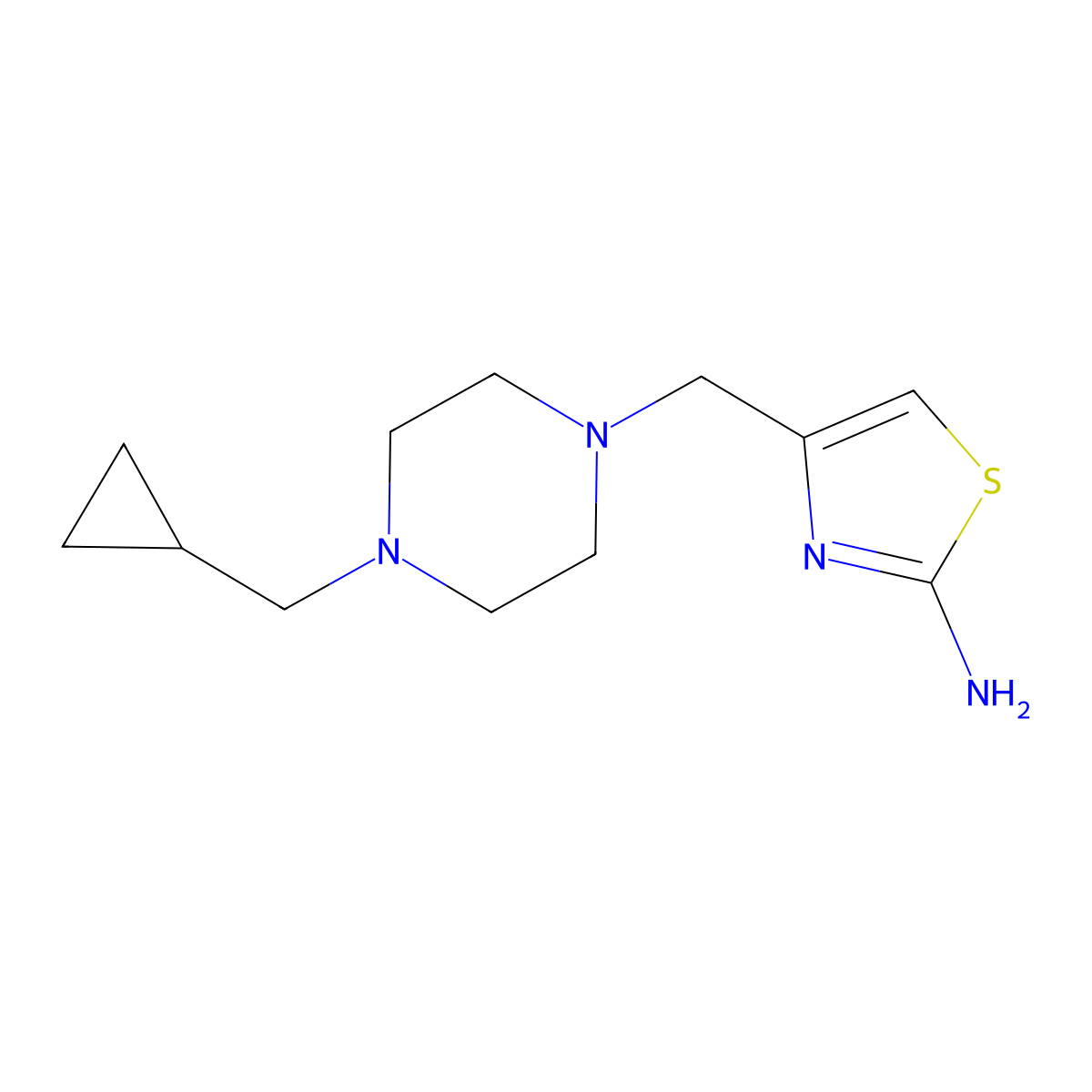 4-{[4-(Cyclopropylmethyl)piperazin-1-yl]methyl}-1,3-thiazol-2-amine molecular structure, CAS 1306902-41-9