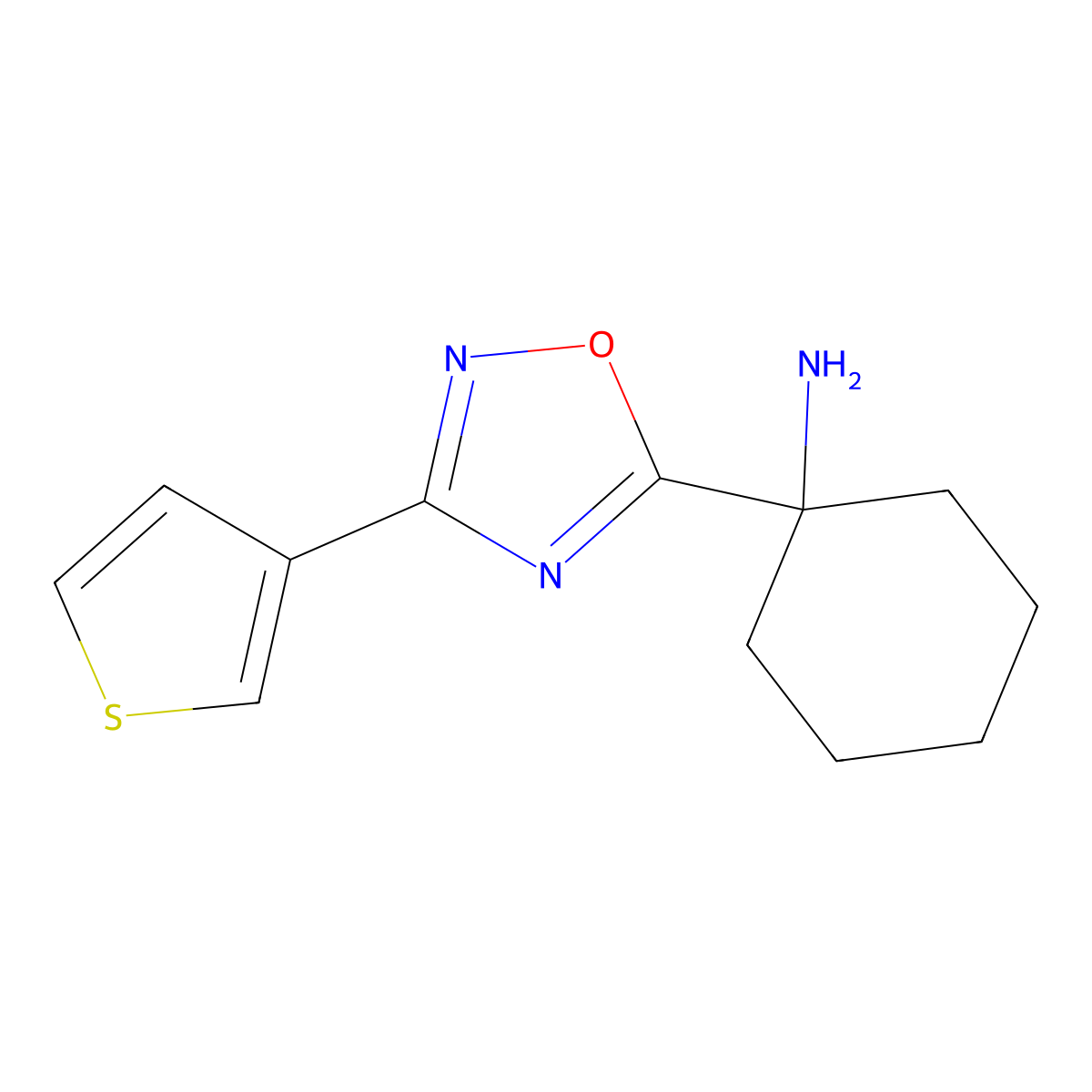 1-[3-(Thiophen-3-YL)-1,2,4-oxadiazol-5-YL]cyclohexan-1-amine molecular structure, CAS 1306912-69-5