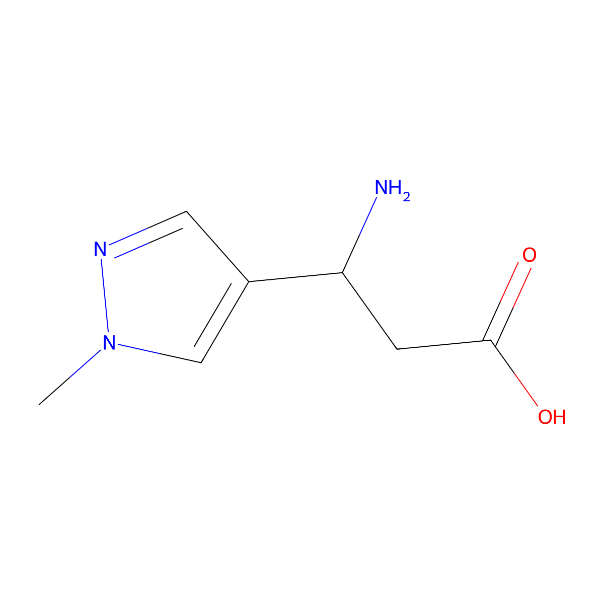 (3S)-3-amino-3-(1-methyl-1H-pyrazol-4-yl)propanoic acid molecular structure, CAS 1306917-65-6