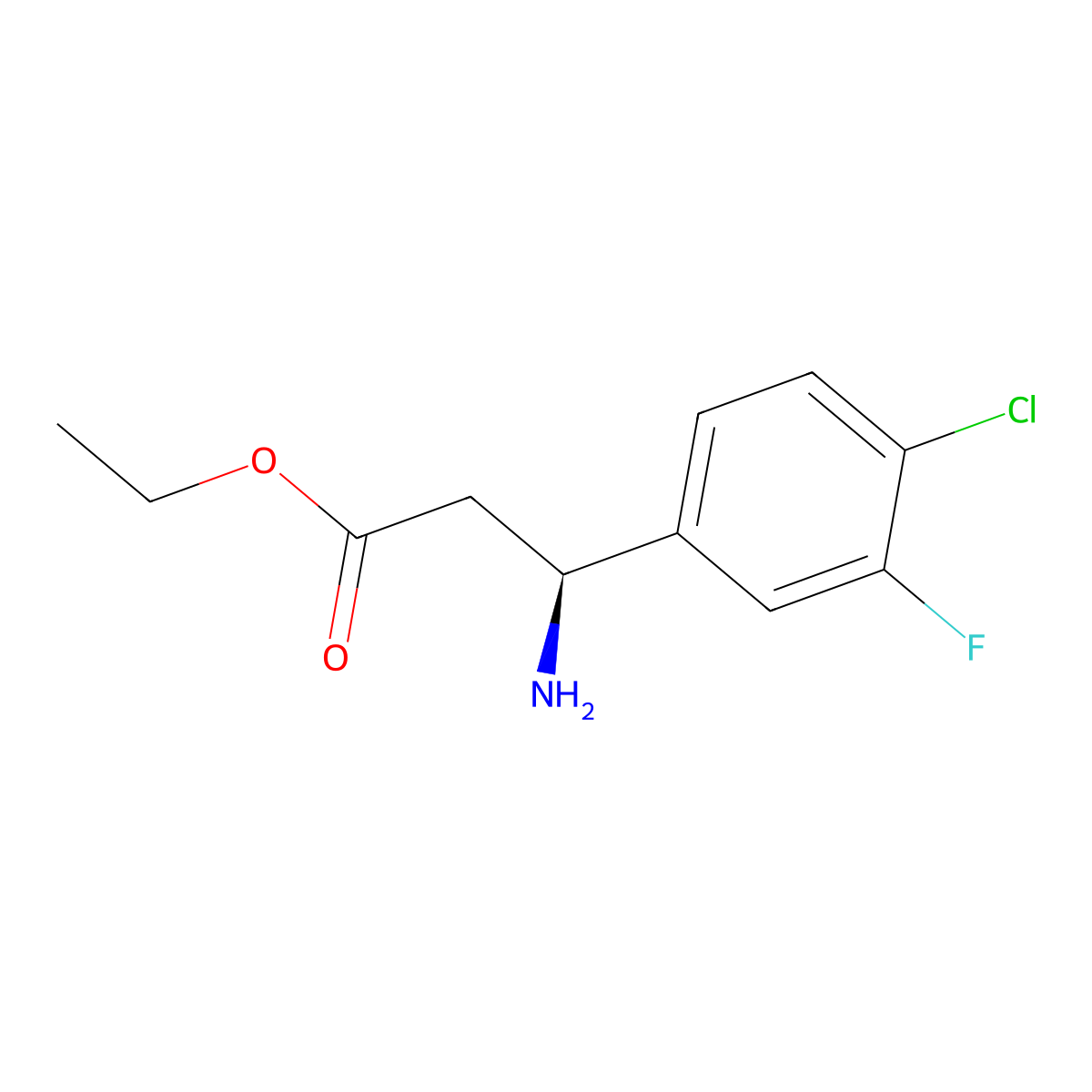 ethyl (3S)-3-amino-3-(4-chloro-3-fluorophenyl)propanoate molecular structure, CAS 1307008-77-0