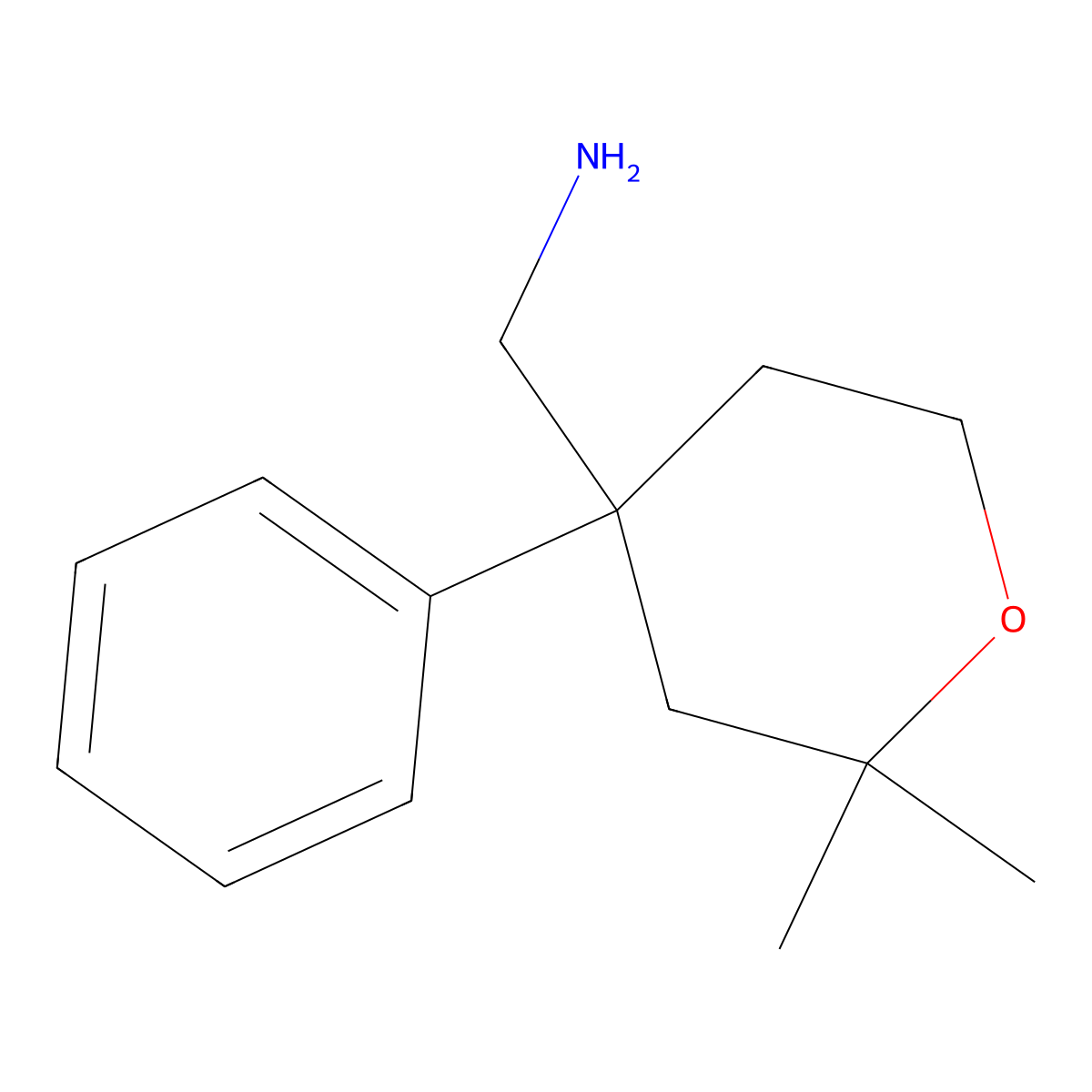 (2,2-Dimethyl-4-phenyloxan-4-yl)methanamine molecular structure, CAS 130707-30-1
