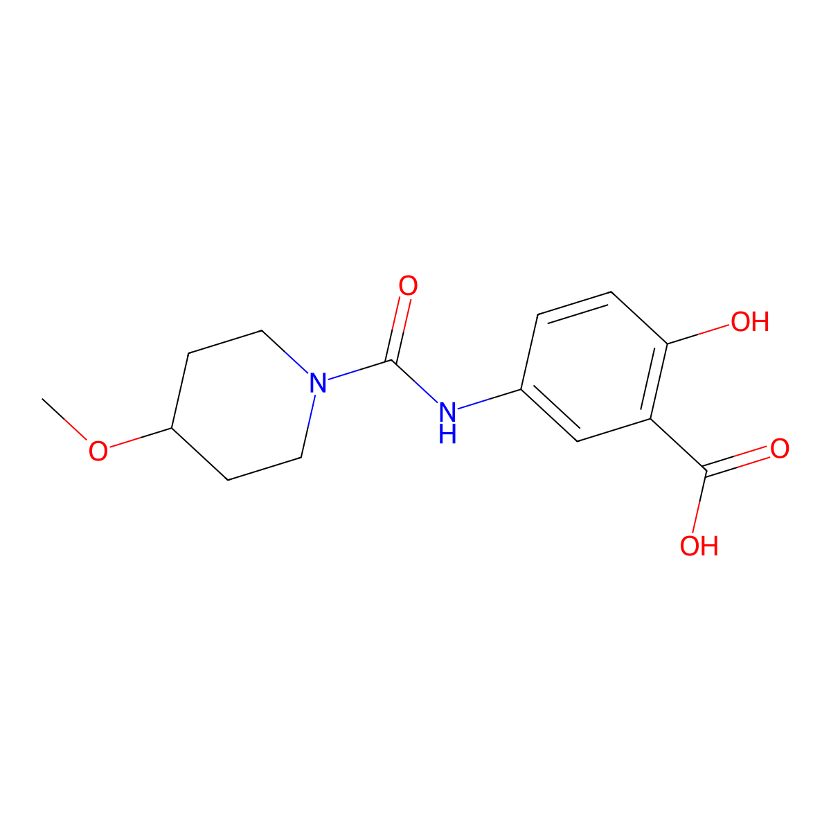 2-Hydroxy-5-[(4-methoxypiperidine-1-carbonyl)amino]benzoic acid molecular structure, CAS 1307075-06-4