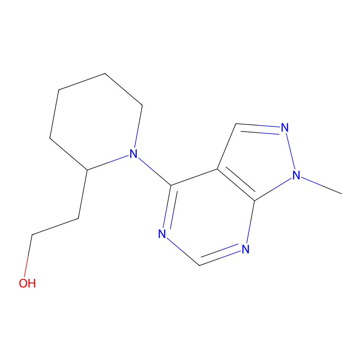 2-(1-{1-methyl-1H-pyrazolo[3,4-d]pyrimidin-4-yl}piperidin-2-yl)ethan-1-ol molecular structure, CAS 1307089-56-0