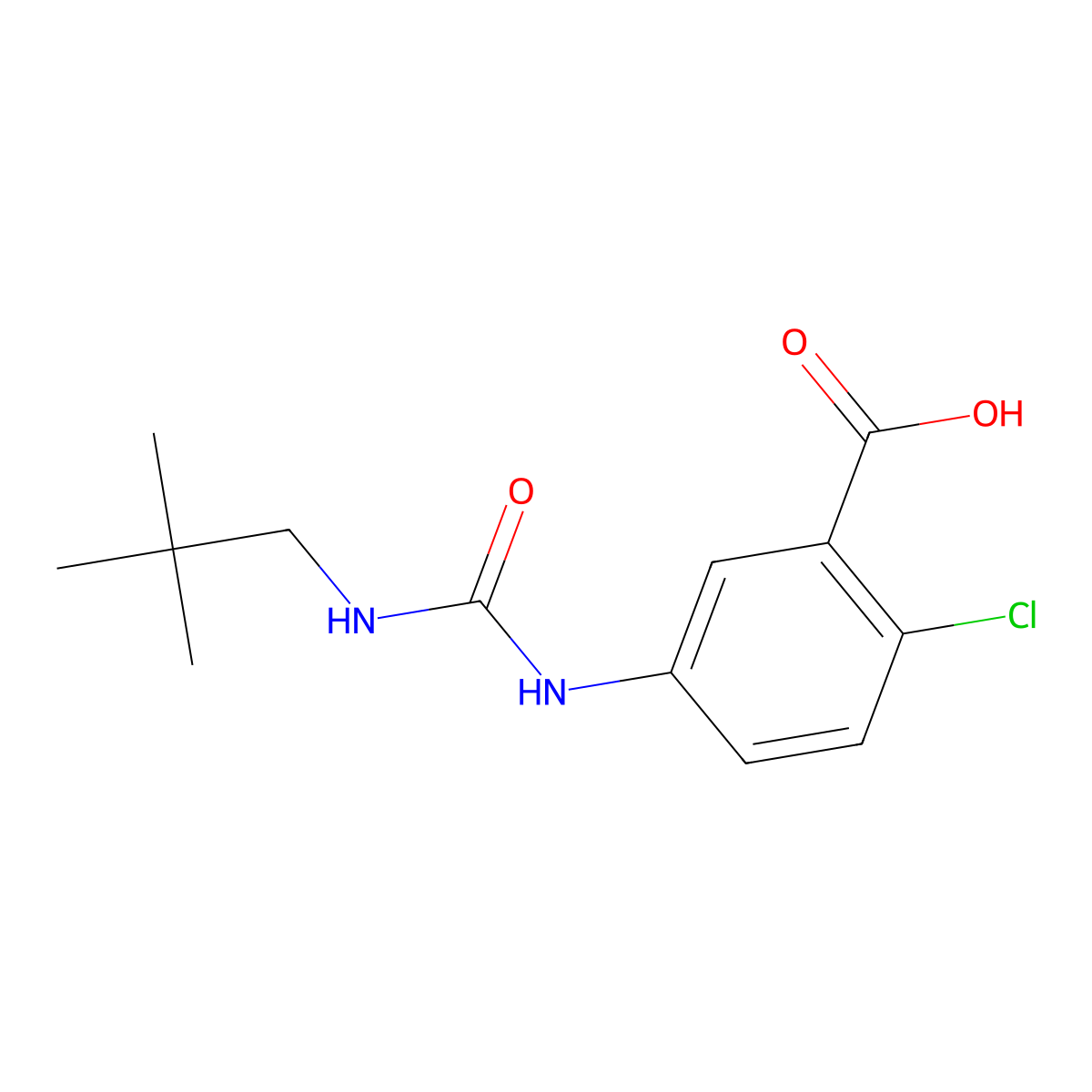 2-Chloro-5-{[(2,2-dimethylpropyl)carbamoyl]amino}benzoic acid molecular structure, CAS 1307136-96-4