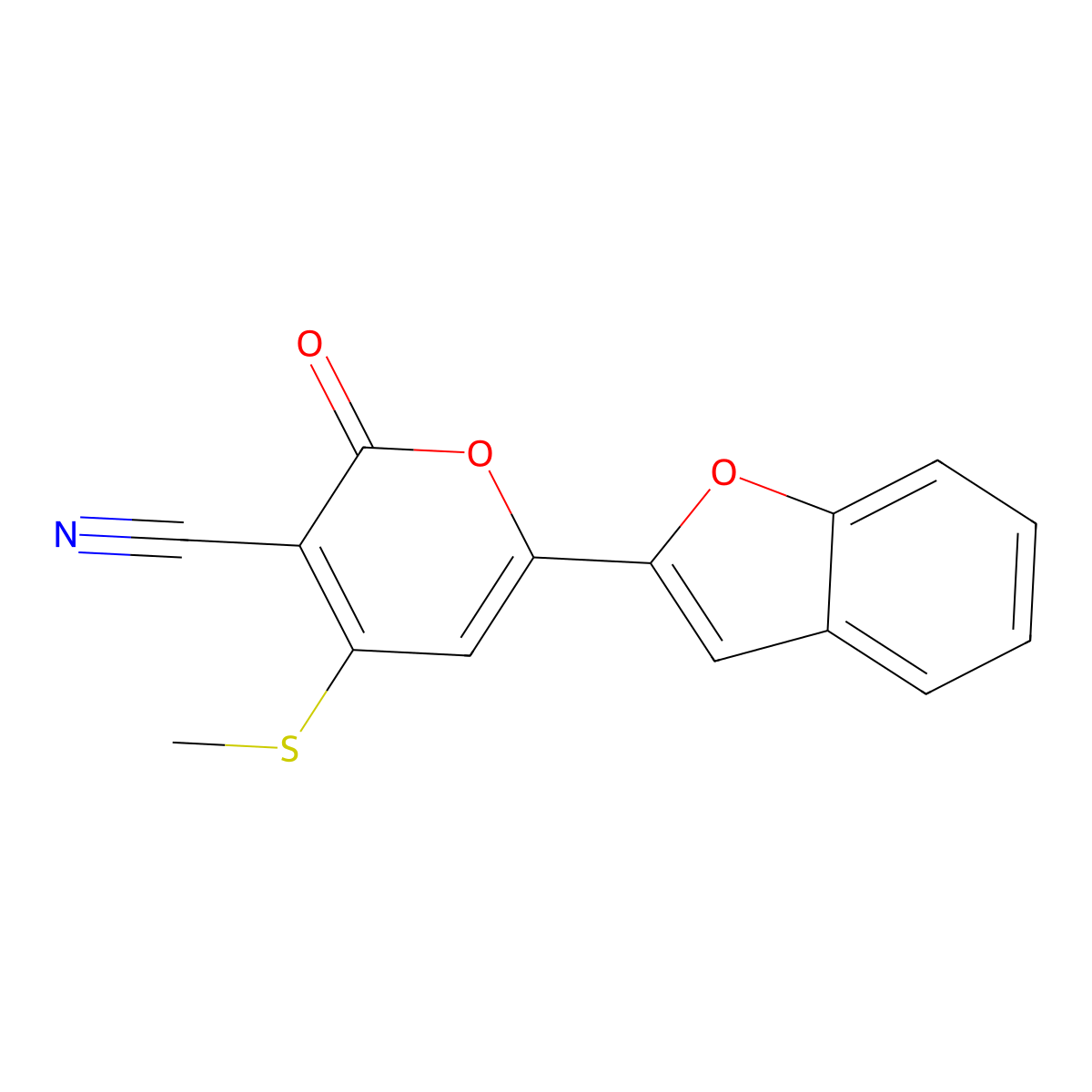 6-BenZofuran-2-yl-4-methylsulfanyl-2-oxo-2H-pyran-3-carbonitrile molecular structure, CAS 130715-63-8