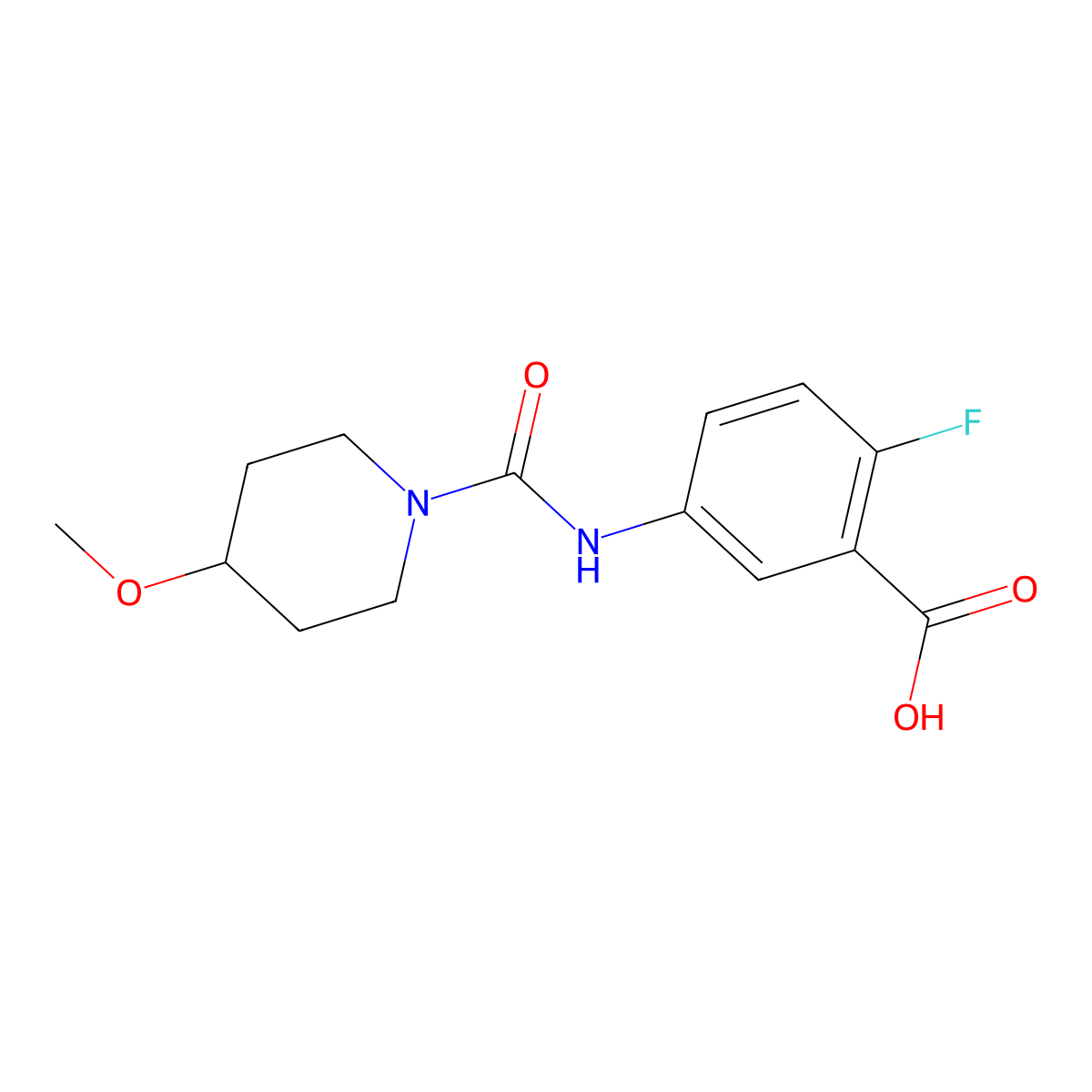 2-Fluoro-5-[(4-methoxypiperidine-1-carbonyl)amino]benzoic acid molecular structure, CAS 1307190-62-0