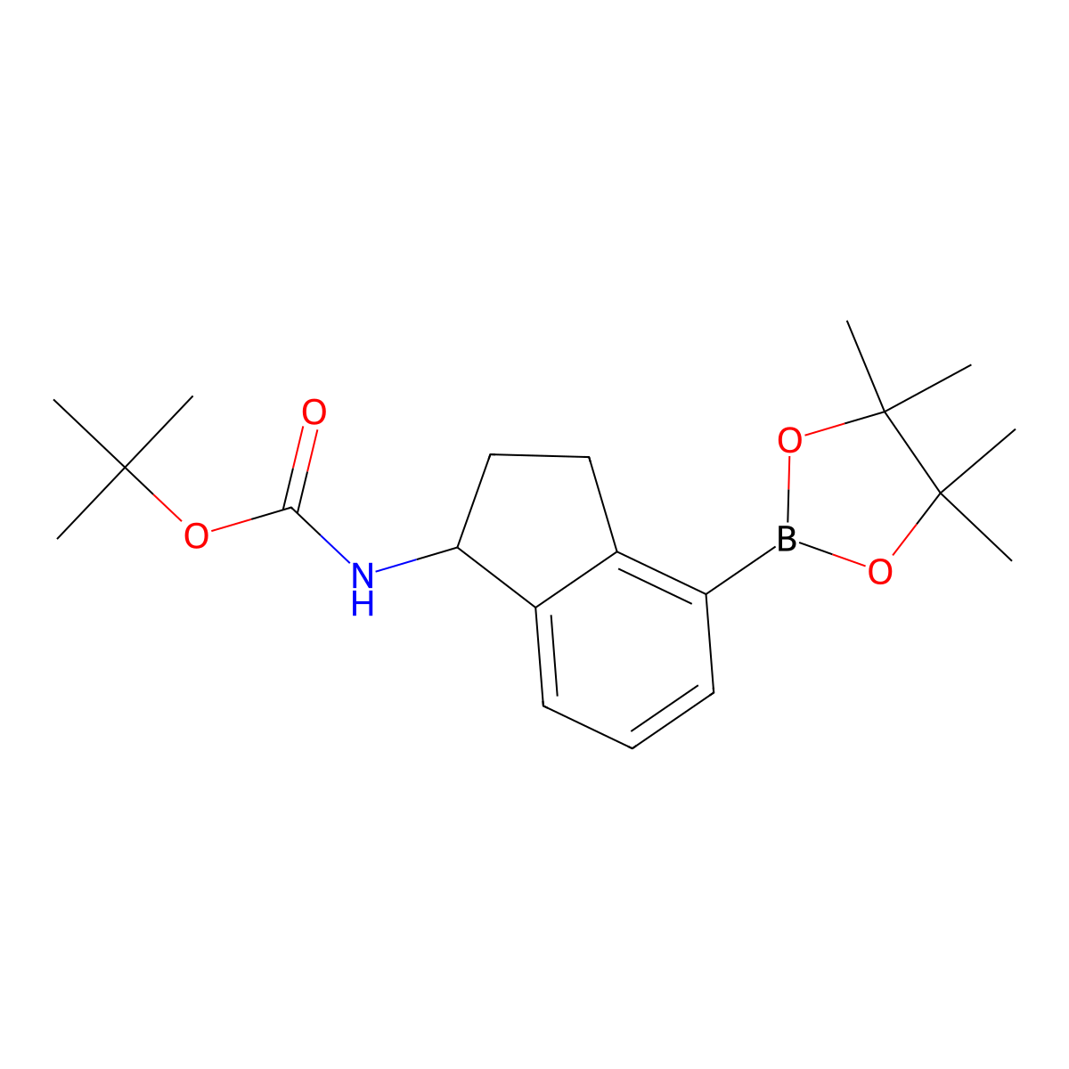 (R)-tert-butyl 4-(4,4,5,5-tetramethyl-1,3,2-dioxaborolan-2-yl)-2,3-dihydro-1H-inden-1-ylcarbamate molecular structure, CAS 1307231-04-4