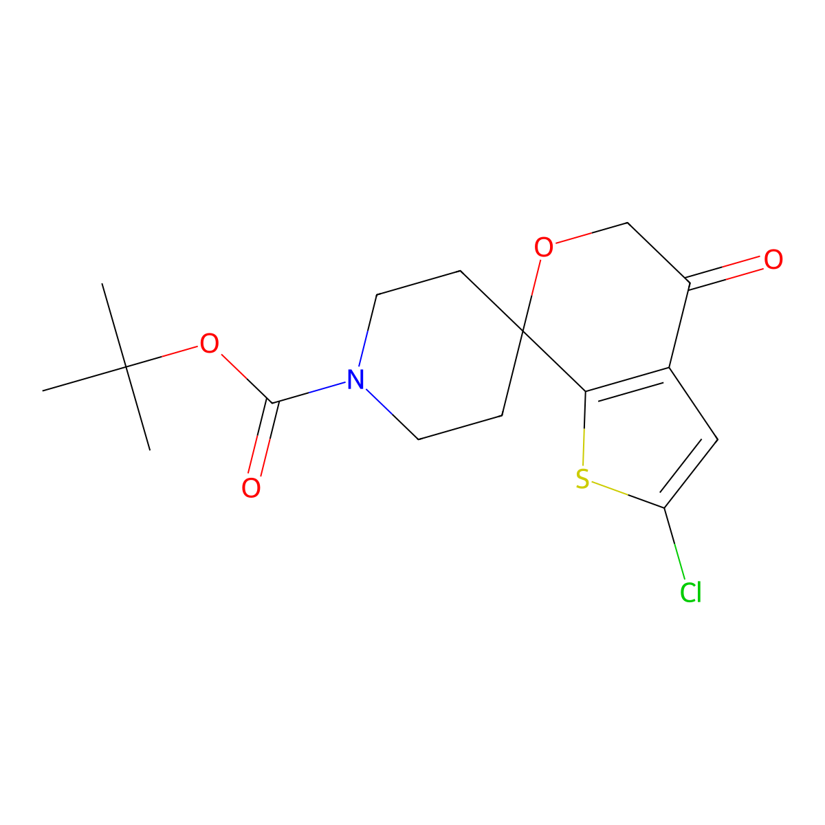 Tert-butyl 2'-chloro-4'-oxo-4',5'-dihydrospiro[piperidine-4,7'-thieno[2,3-c]pyran]-1-carboxylate molecular structure, CAS 1307248-46-9