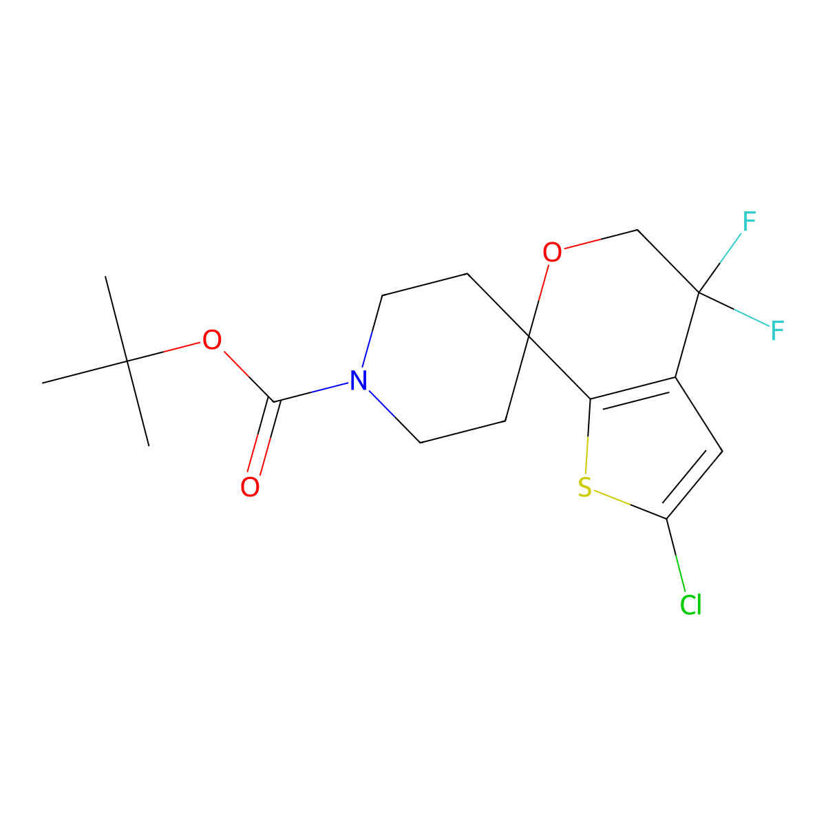 Tert-butyl 2'-chloro-4',4'-difluoro-4',5'-dihydrospiro[piperidine-4,7'-thieno[2,3-c]pyran]-1-carboxylate molecular structure, CAS 1307248-48-1
