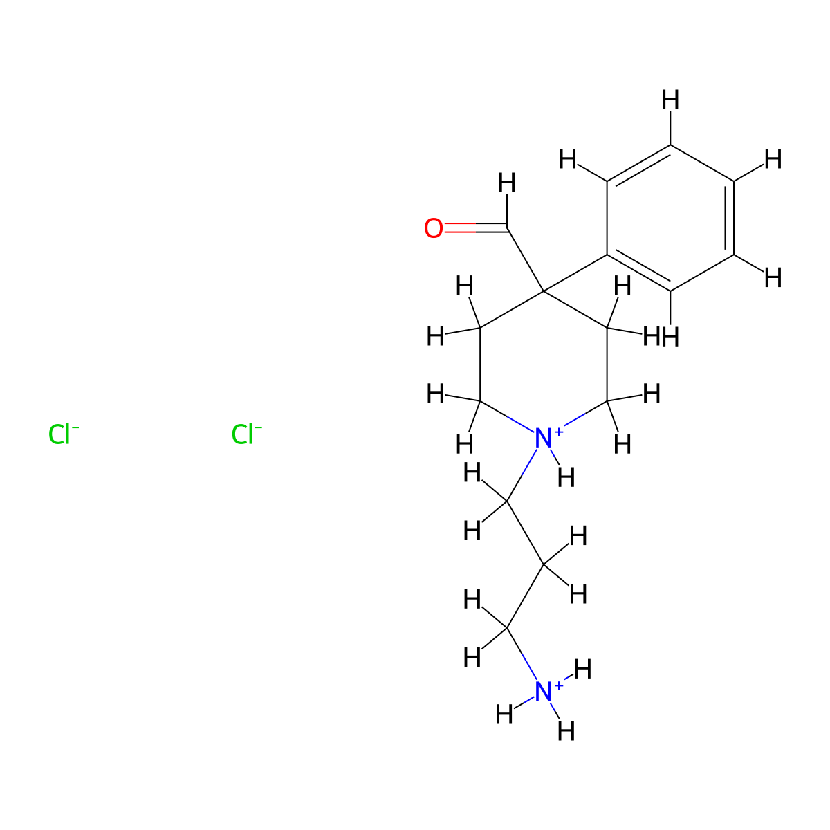 1-(3-Aminopropyl)-4-phenylpiperidine-4-carbaldehyde--hydrogen chloride (1/2) molecular structure, CAS 13073-15-9