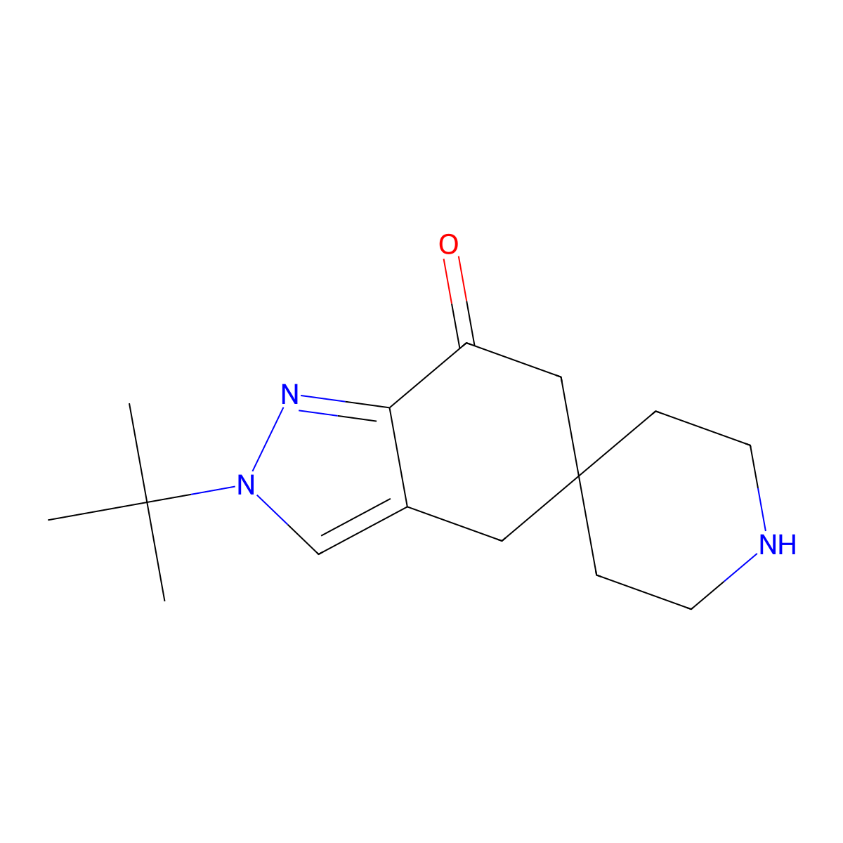 2-(tert-Butyl)-4,6-dihydrospiro[indazole-5,4'-piperidin]-7(2H)-one molecular structure, CAS 1307381-60-7