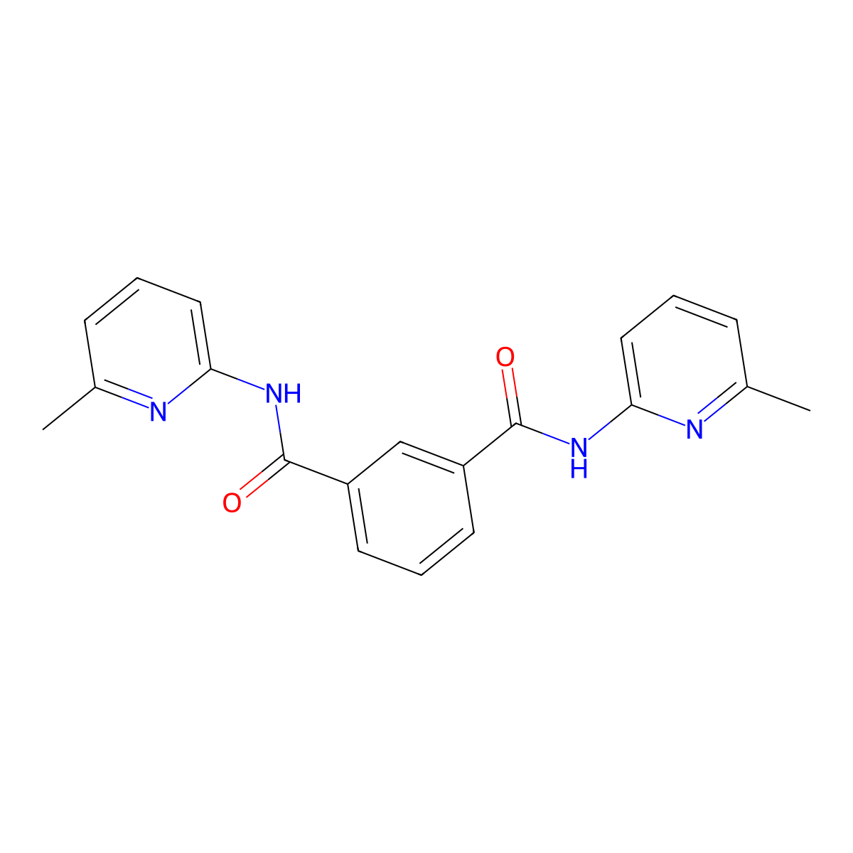 1,3-Benzenedicarboxamide, N,N'-bis(6-methyl-2-pyridinyl)- molecular structure, CAS 130760-57-5