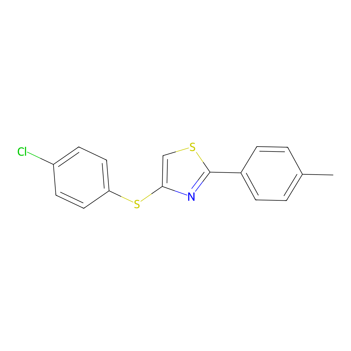 4-[(4-Chlorophenyl)sulfanyl]-2-(4-methylphenyl)-1,3-thiazole molecular structure, CAS 130775-33-6