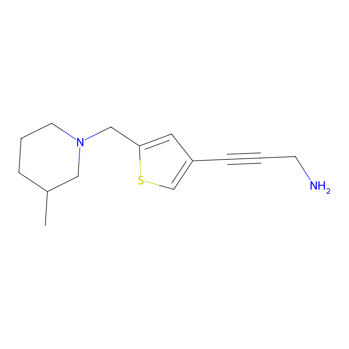 3-(5-((3-Methylpiperidin-1-yl)methyl)thiophen-3-yl)prop-2-yn-1-amine molecular structure, CAS 1307768-42-8