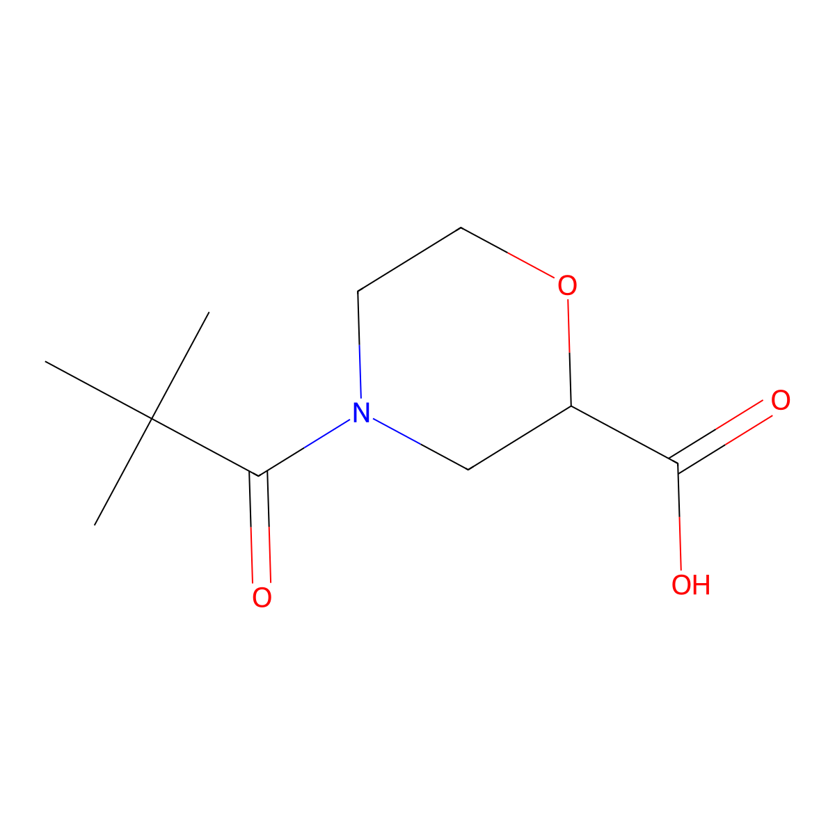 4-(2,2-Dimethylpropanoyl)morpholine-2-carboxylic acid molecular structure, CAS 1307775-55-8