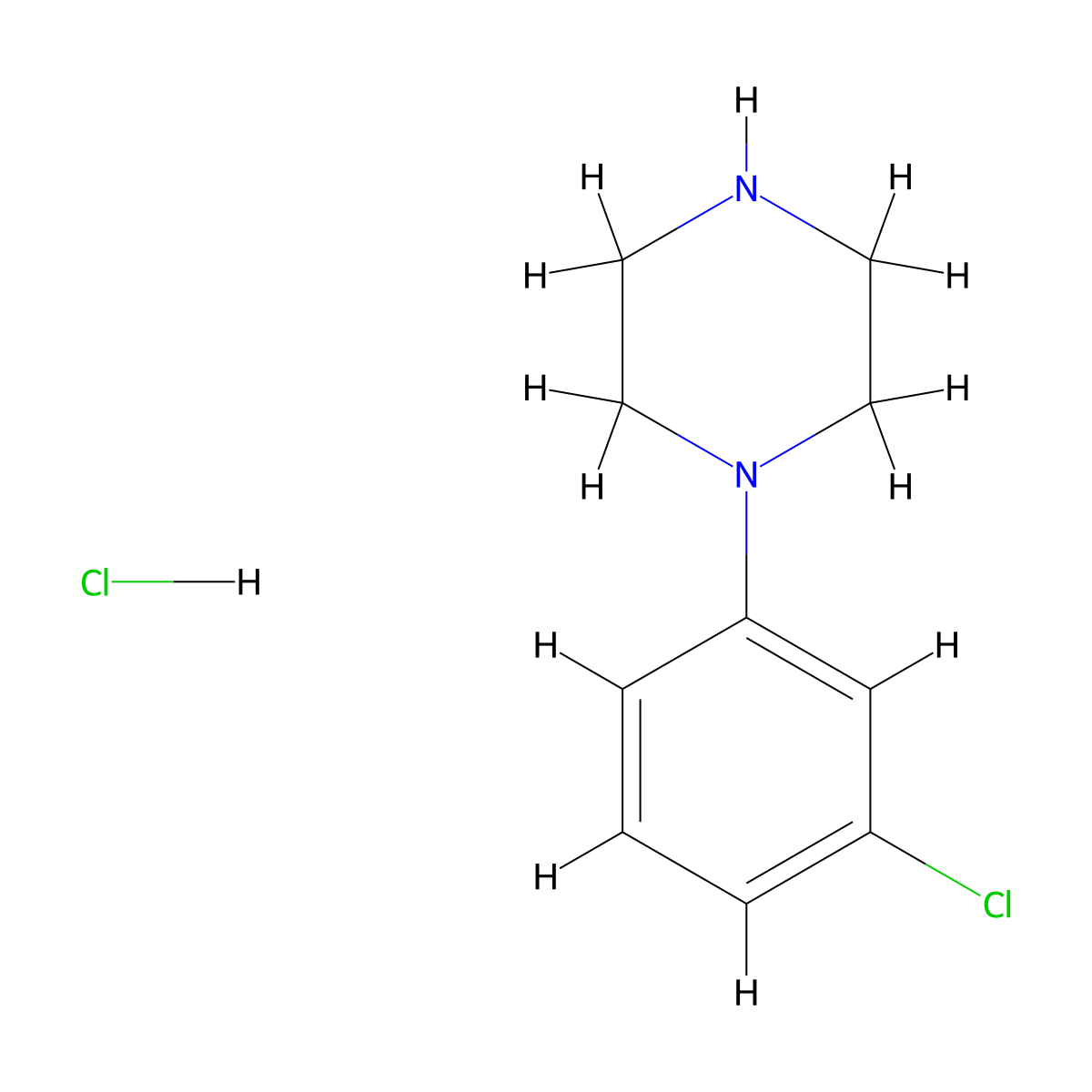 1-(3-Chlorophenyl)piperazine monohydrochloride molecular structure, CAS 13078-15-4