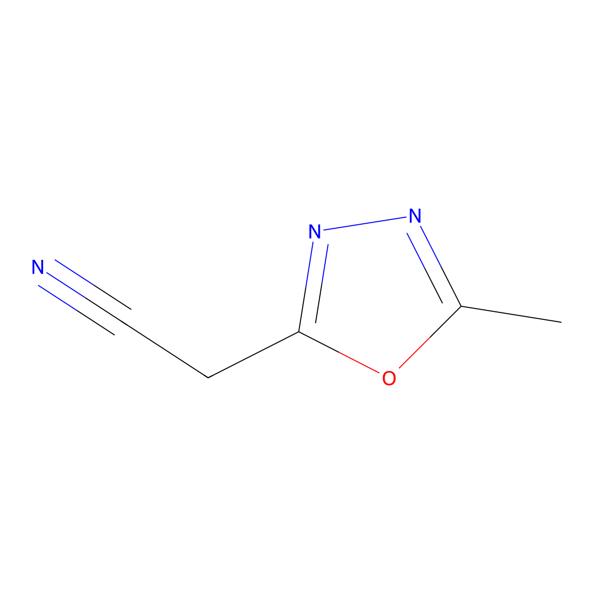 (5-Methyl-1,3,4-oxadiazol-2-YL)acetonitrile molecular structure, CAS 130781-63-4