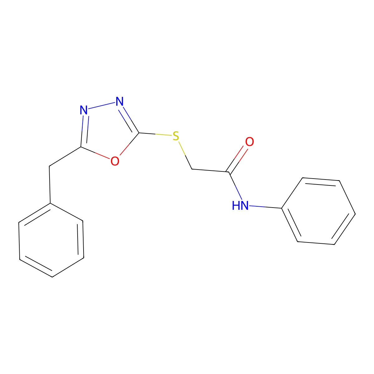 2-((5-Benzyl-1,3,4-oxadiazol-2-yl)thio)-N-phenylacetamide molecular structure, CAS 130781-76-9