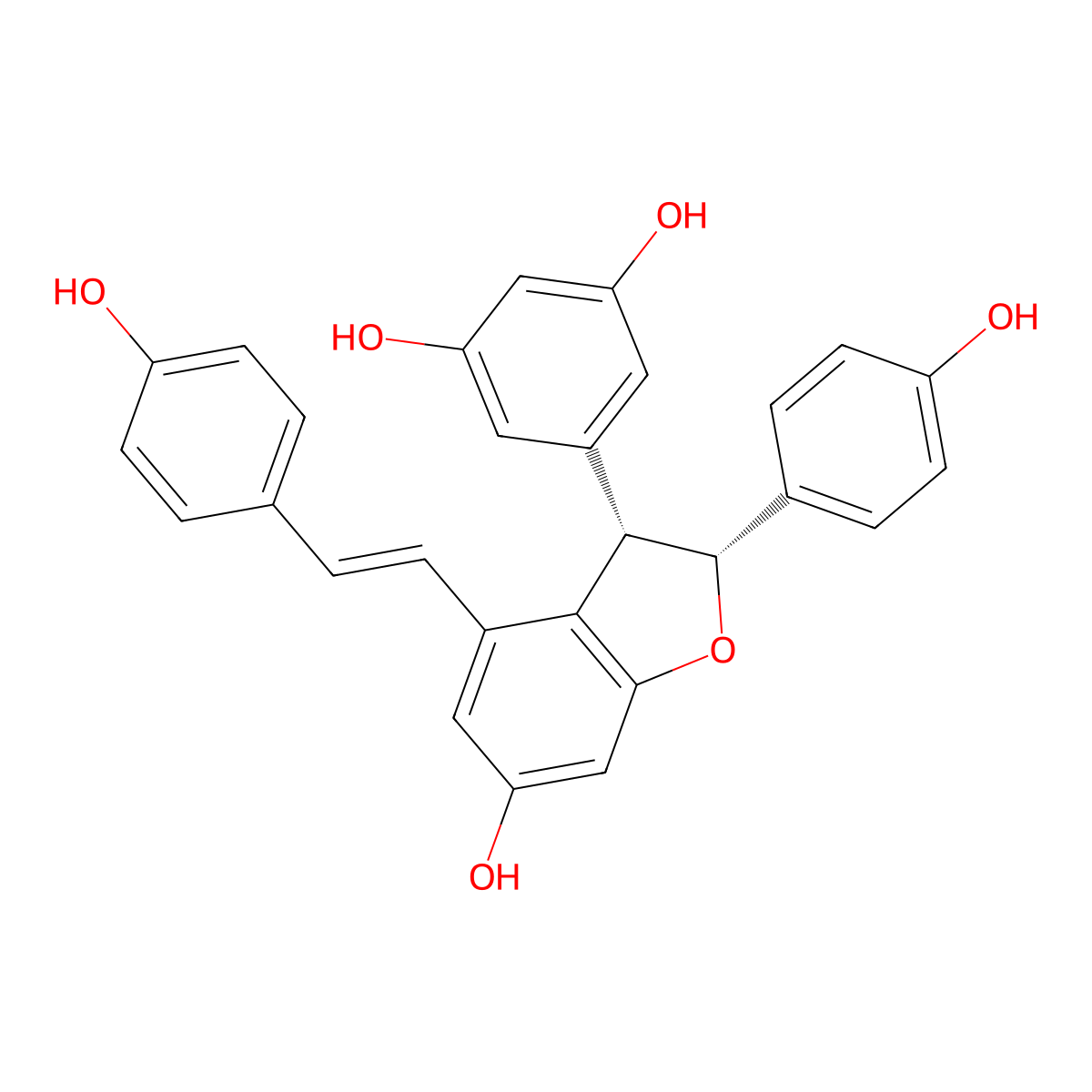 5-[(2R,3S)-6-hydroxy-2-(4-hydroxyphenyl)-4-[(E)-2-(4-hydroxyphenyl)ethenyl]-2,3-dihydro-1-benzofuran-3-yl]benzene-1,3-diol molecular structure, CAS 1307823-52-4