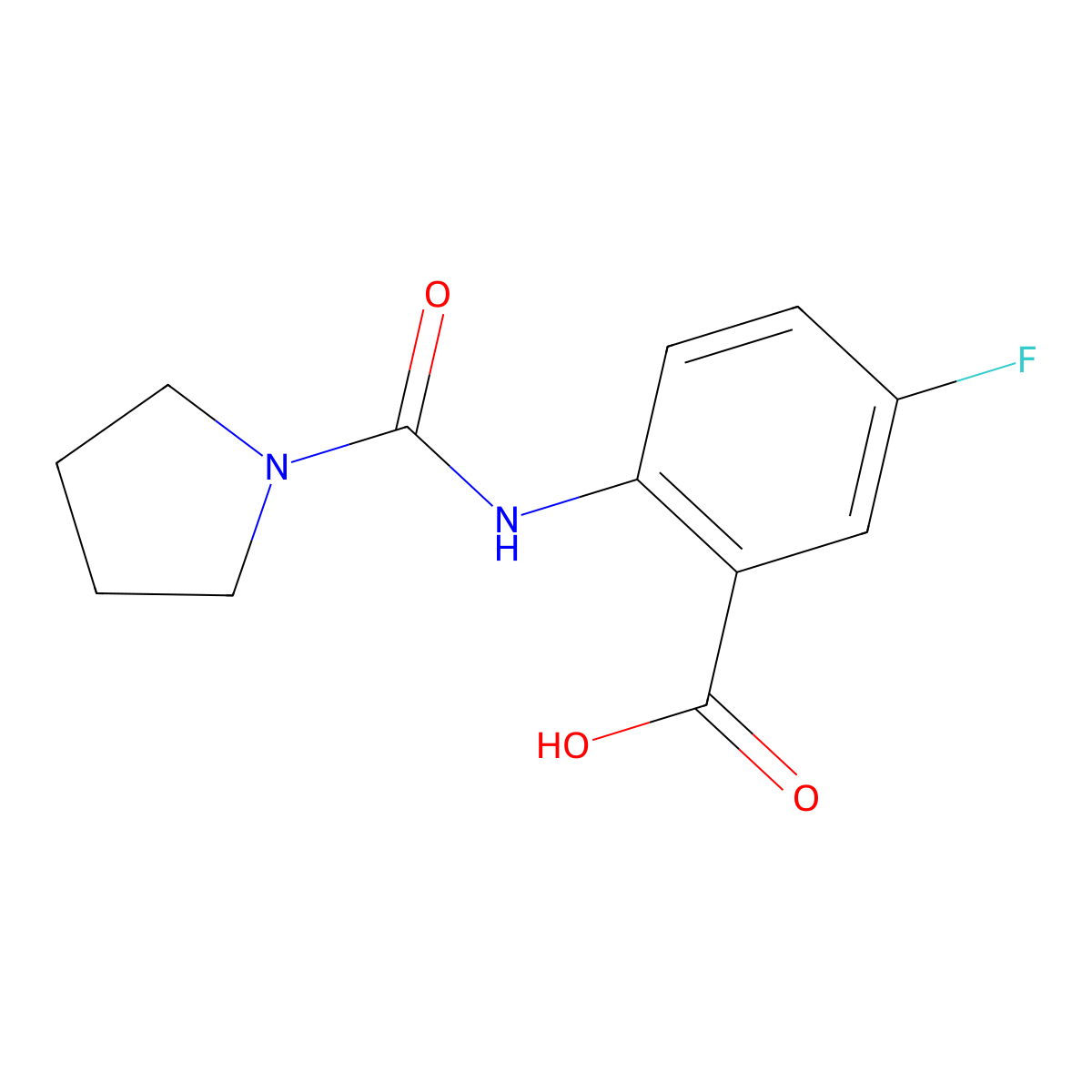 5-Fluoro-2-(pyrrolidine-1-carboxamido)benzoic acid molecular structure, CAS 1307841-07-1