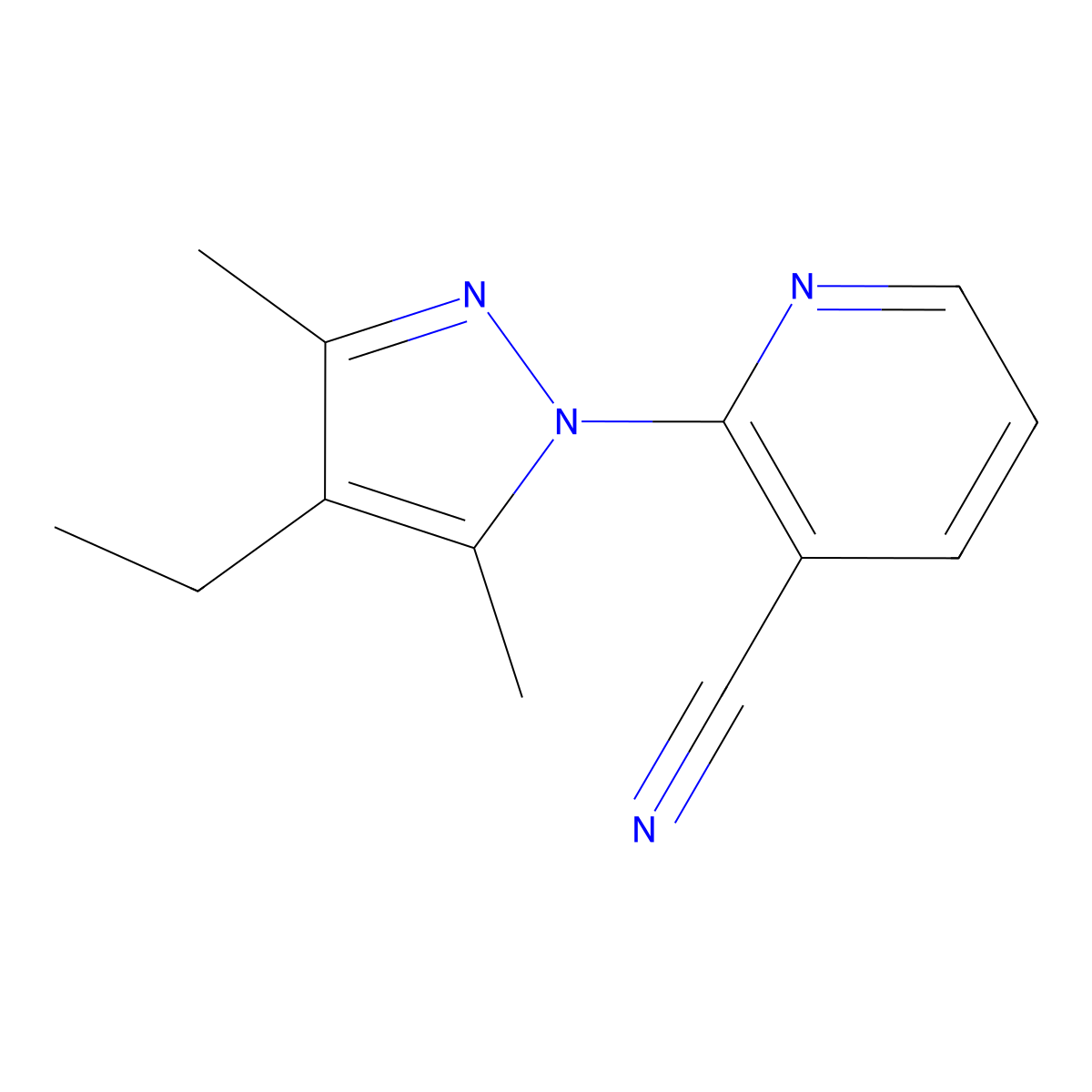 2-(4-ethyl-3,5-dimethyl-1H-pyrazol-1-yl)pyridine-3-carbonitrile molecular structure, CAS 1307856-29-6