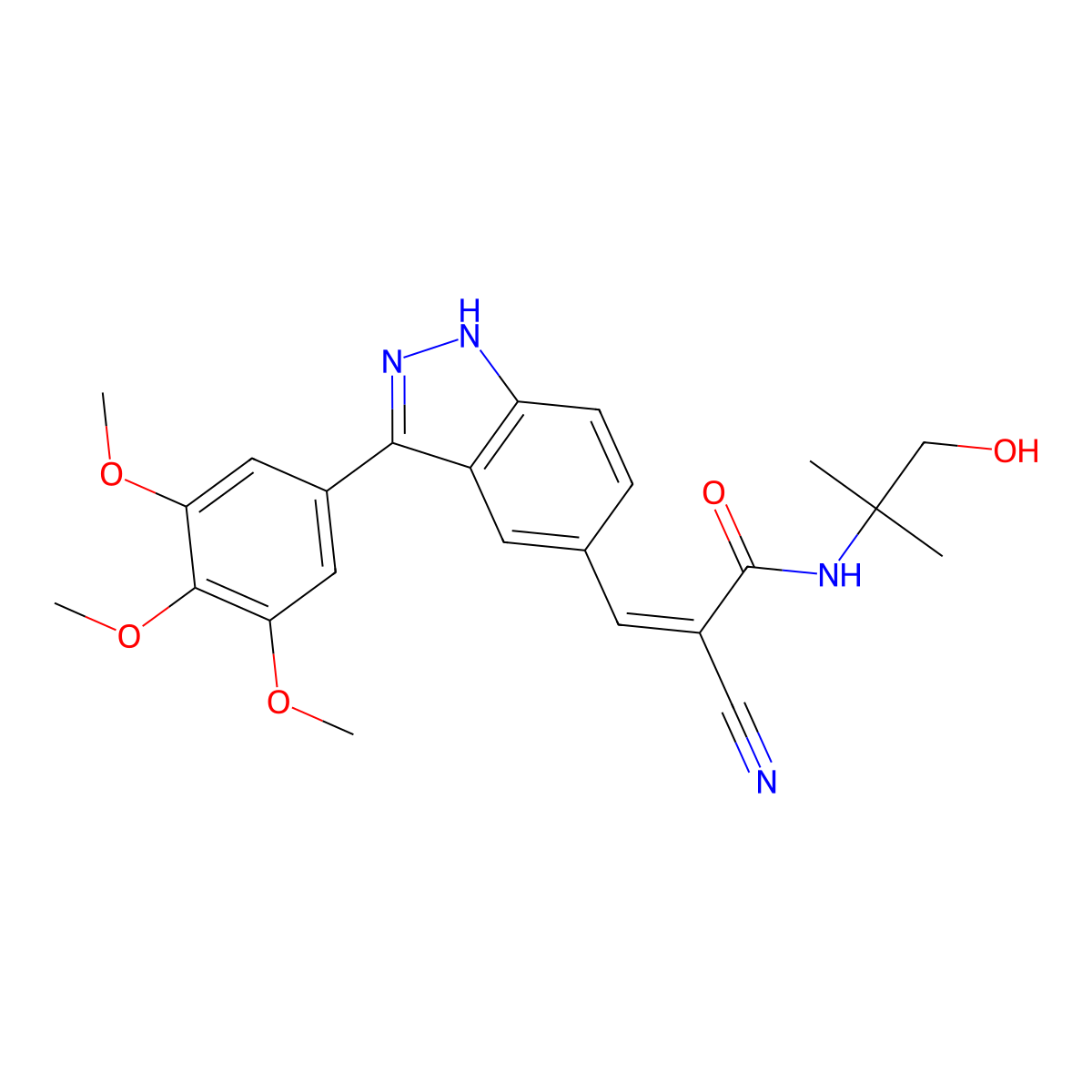 2-cyano-N-(1-hydroxy-2-methylpropan-2-yl)-3-(3-(3,4,5-trimethoxyphenyl)-1H-indazol-5-yl)acrylamide molecular structure, CAS 1307896-46-3