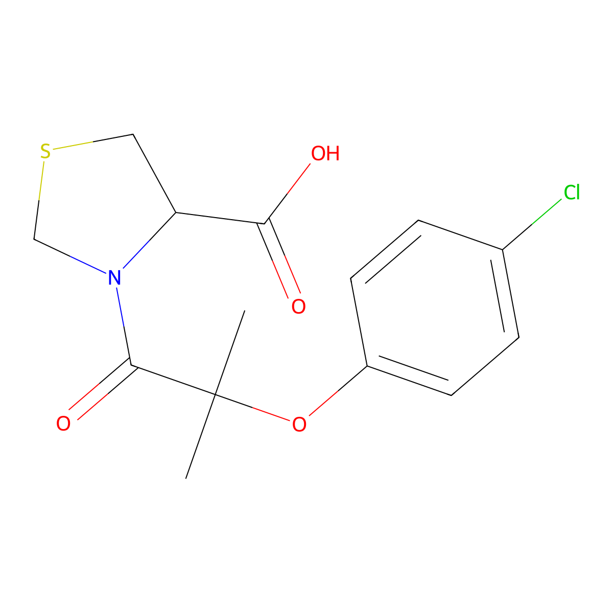 (4R)-3-[2-(4-Chlorophenoxy)-2-methylpropanoyl]-1,3-thiazolidine-4-carboxylic acid molecular structure, CAS 1307909-30-3