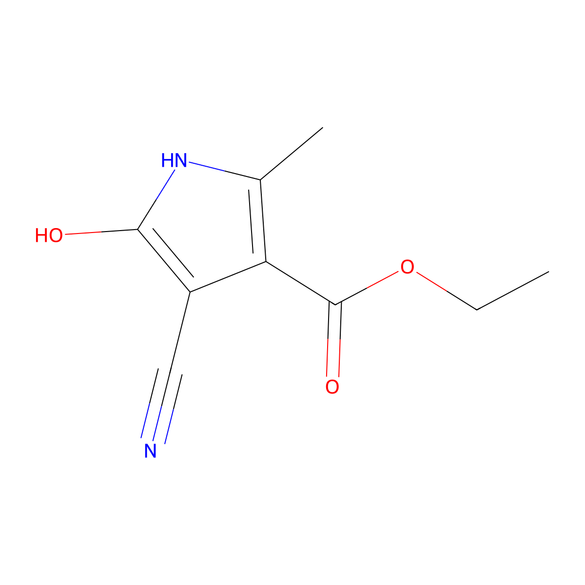 Ethyl 4-cyano-5-hydroxy-2-methyl-1H-pyrrole-3-carboxylate molecular structure, CAS 1307916-23-9