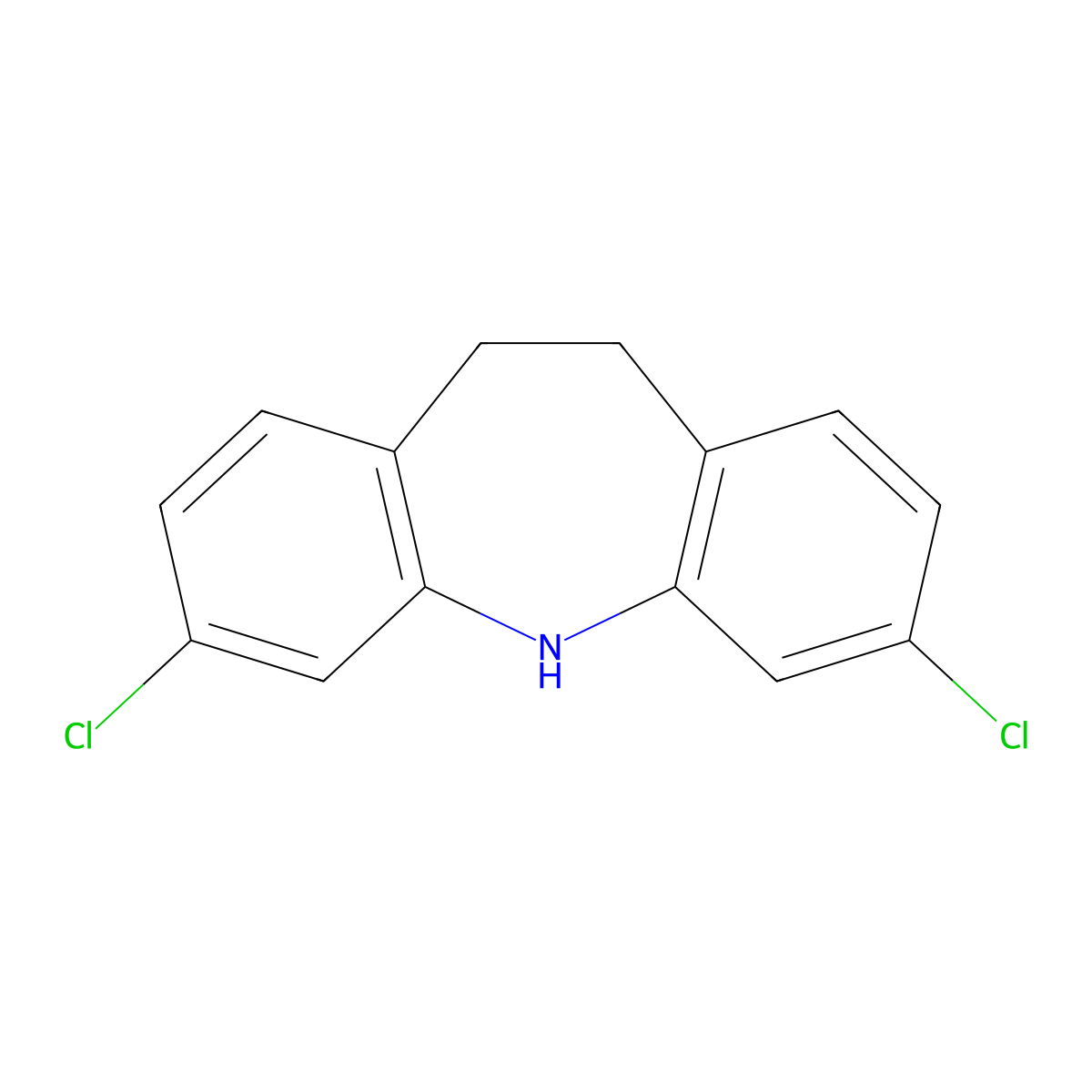 3,7-Dichloro-10,11-dihydro-5H-dibenzo[b,f]azepine molecular structure, CAS 13080-74-5