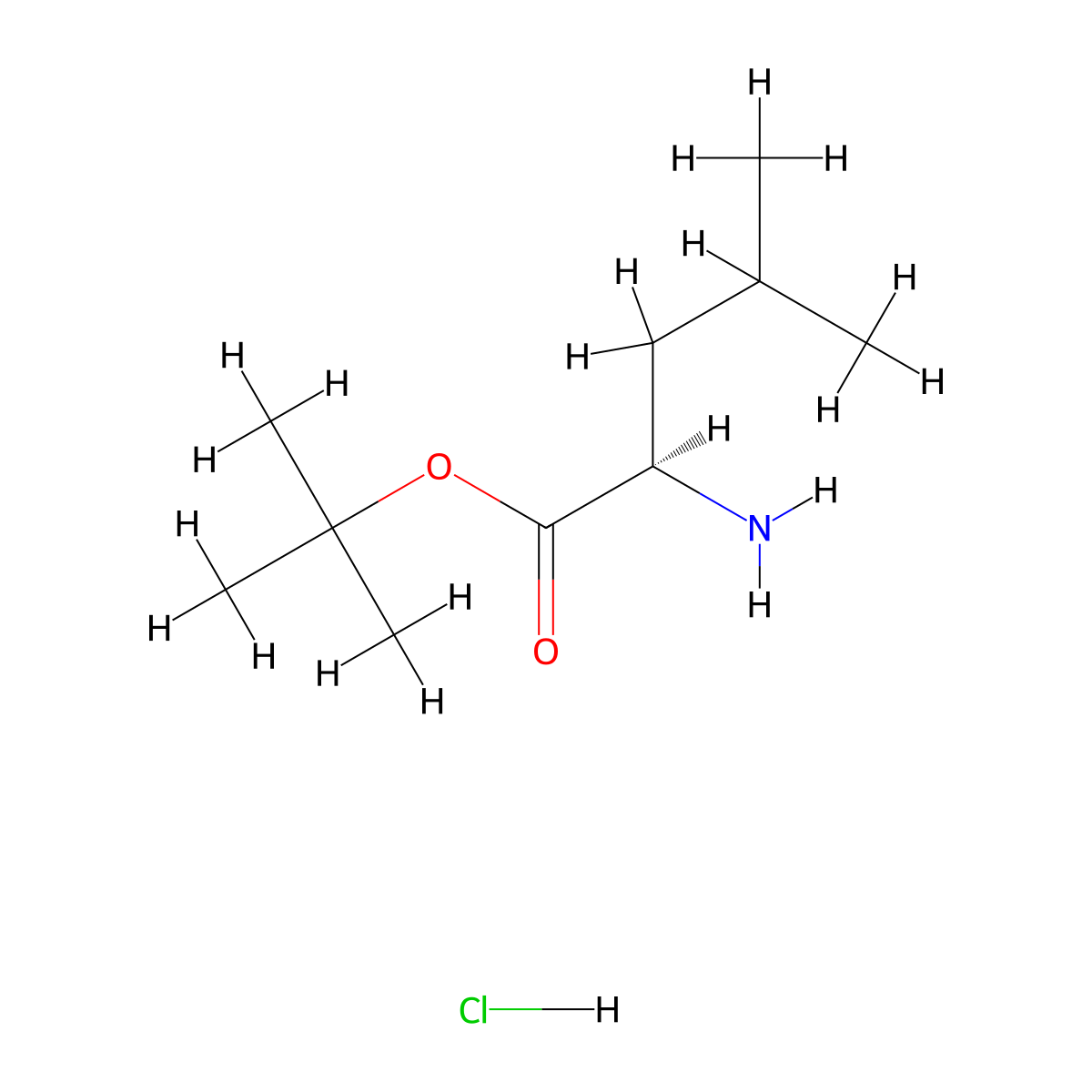 tert-butyl (2R)-2-amino-4-methylpentanoate hydrochloride molecular structure, CAS 13081-32-8