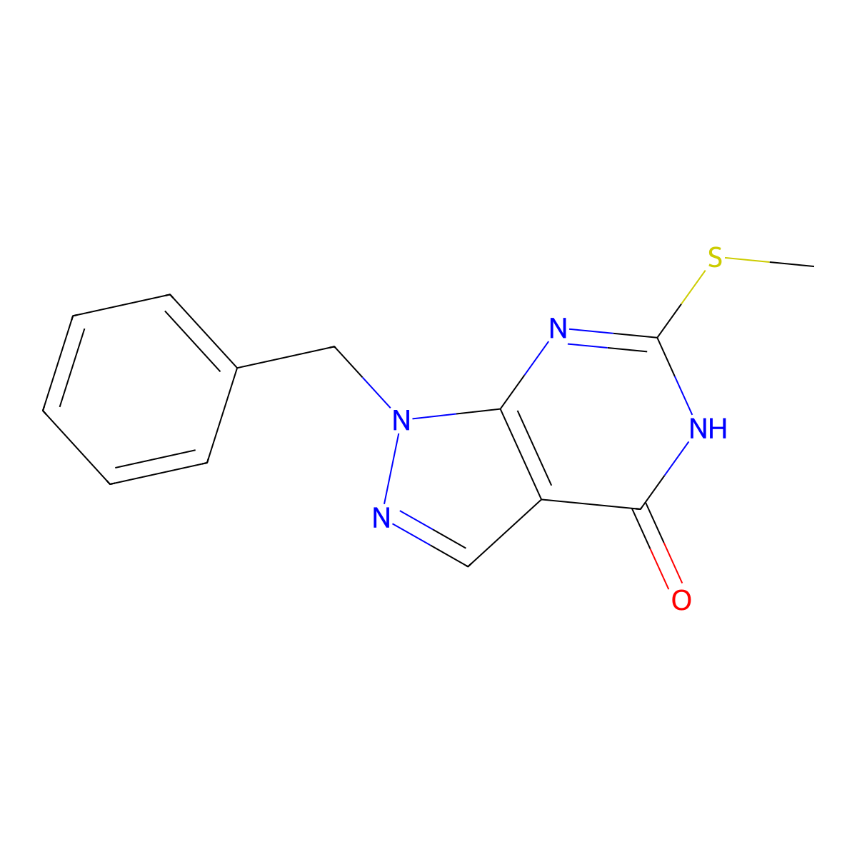 1-benzyl-6-(methylthio)-1H-pyrazolo[3,4-d]pyrimidin-4(5H)-one molecular structure, CAS 130819-74-8