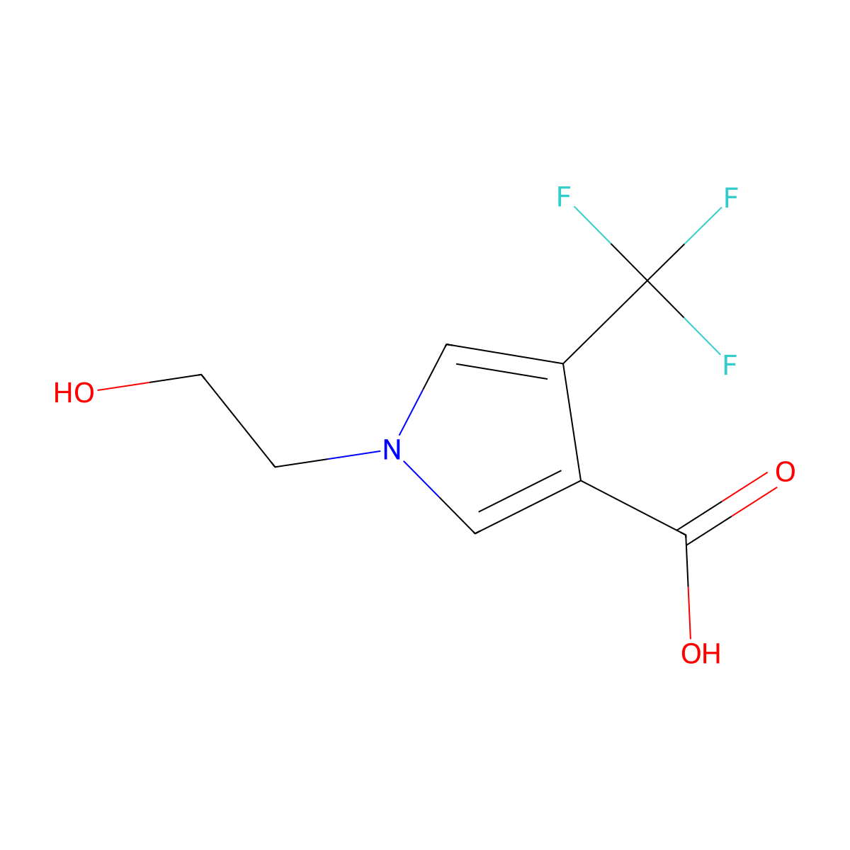 1-(2-hydroxyethyl)-4-(trifluoromethyl)-1H-pyrrole-3-carboxylic acid molecular structure, CAS 1308193-82-9