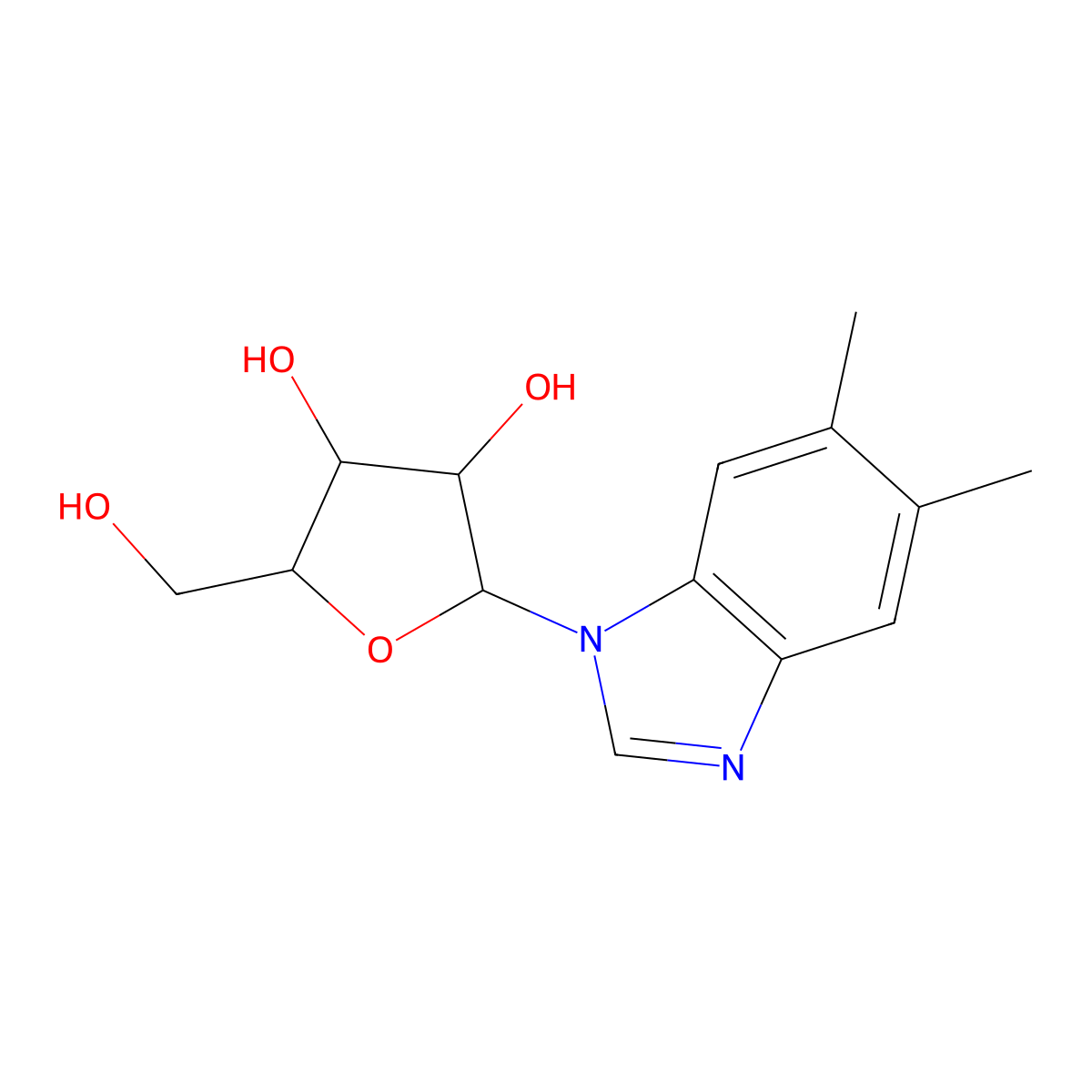 5,6-Dimethyl-1-pentofuranosyl-1h-benzimidazole molecular structure, CAS 13082-84-3