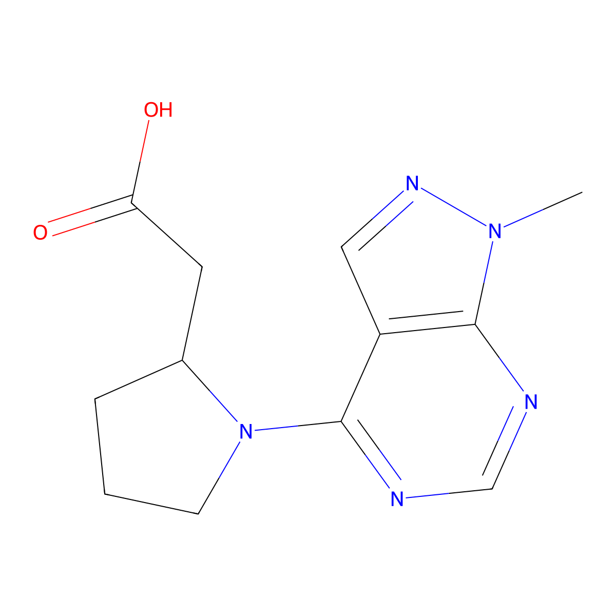 2-(1-{1-methyl-1H-pyrazolo[3,4-d]pyrimidin-4-yl}pyrrolidin-2-yl)acetic acid molecular structure, CAS 1308204-39-8