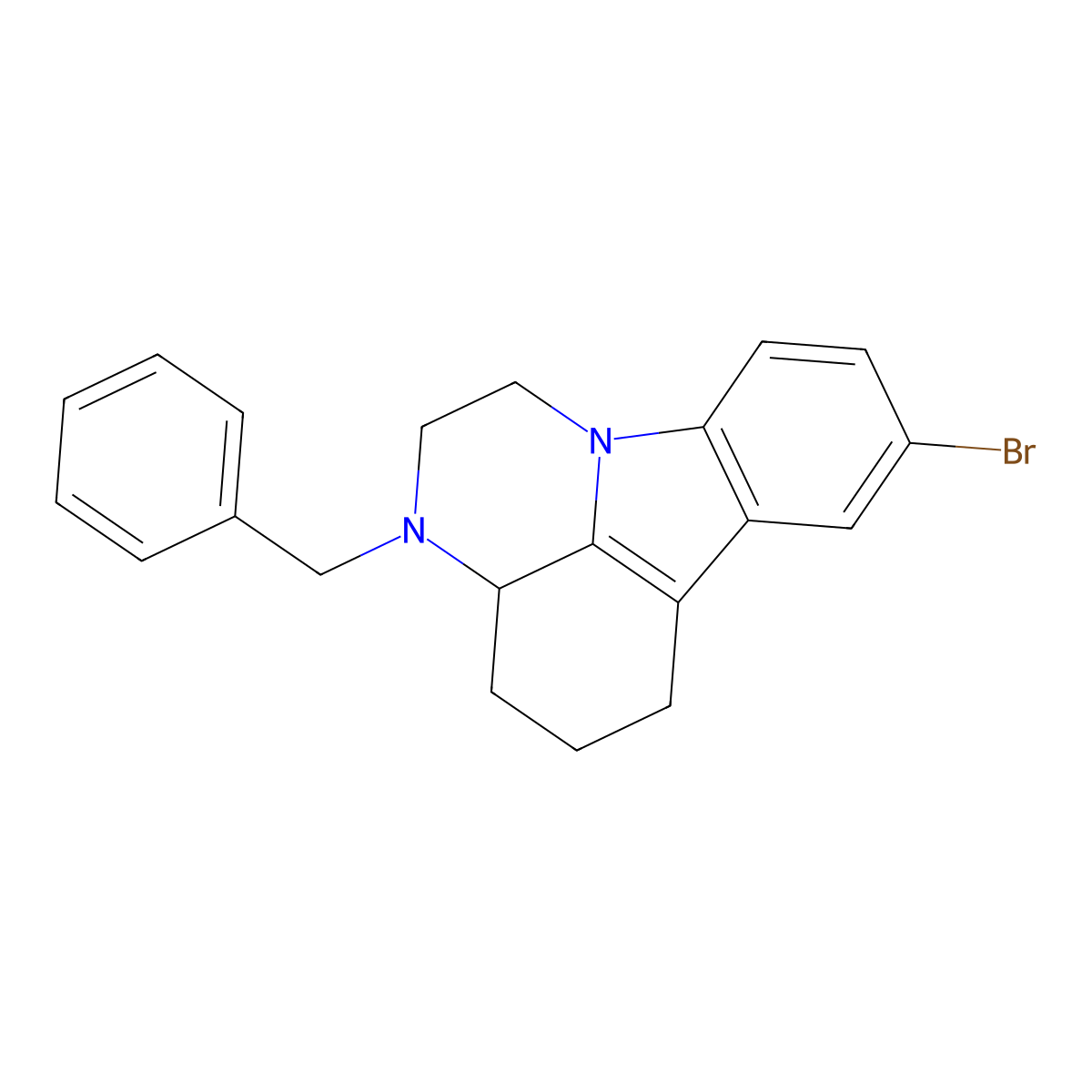 4-Benzyl-12-bromo-1,4-diazatetracyclo[7.6.1.0^{5,16}.0^{10,15}]hexadeca-9(16),10,12,14-tetraene molecular structure, CAS 130824-83-8