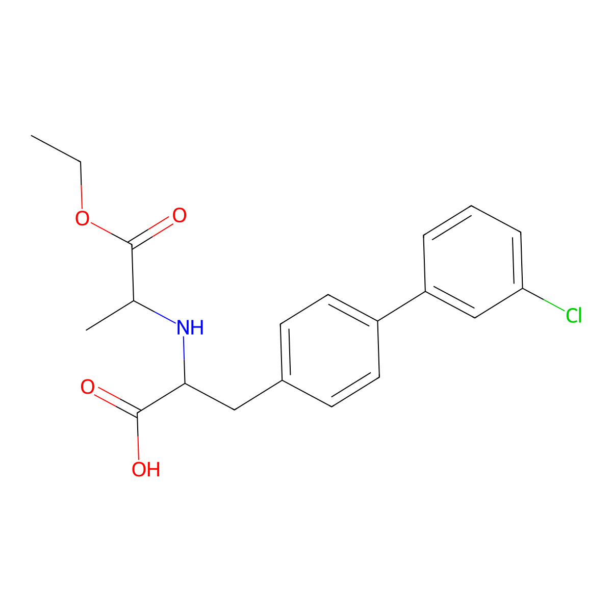 (S)-3-(3'-Chloro-[1,1'-biphenyl]-4-yl)-2-(((S)-1-ethoxy-1-oxopropan-2-yl)amino)propanoic acid molecular structure, CAS 1308256-94-1
