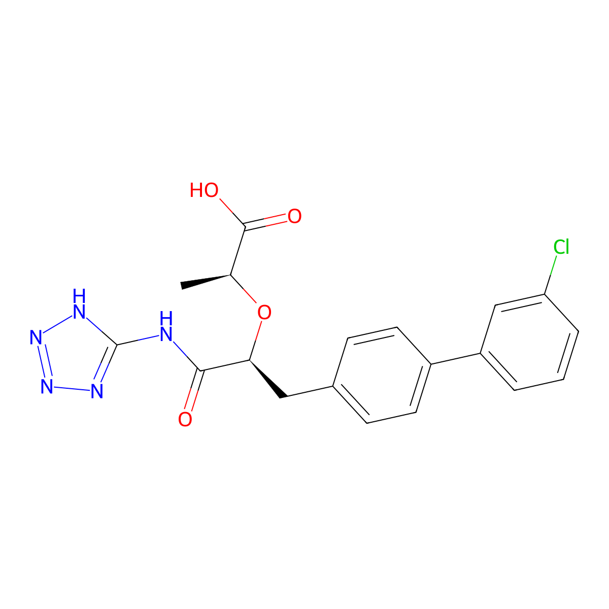 (2S)-2-({(2S)-3-(3'-chloro[1,1'-biphenyl]-4-yl)-1-oxo-1-[(1H-tetrazol-5-yl)amino]propan-2-yl}oxy)propanoic acid molecular structure, CAS 1308257-47-7