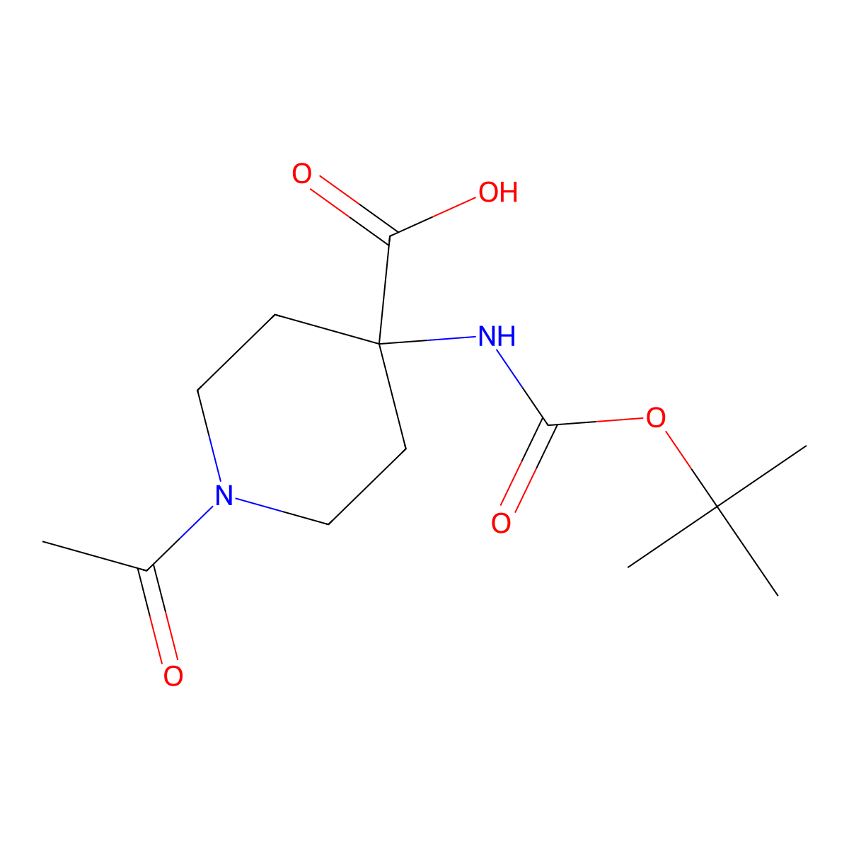 1-Acetyl-4-((tert-butoxycarbonyl)amino)piperidine-4-carboxylic acid molecular structure, CAS 1308280-32-1