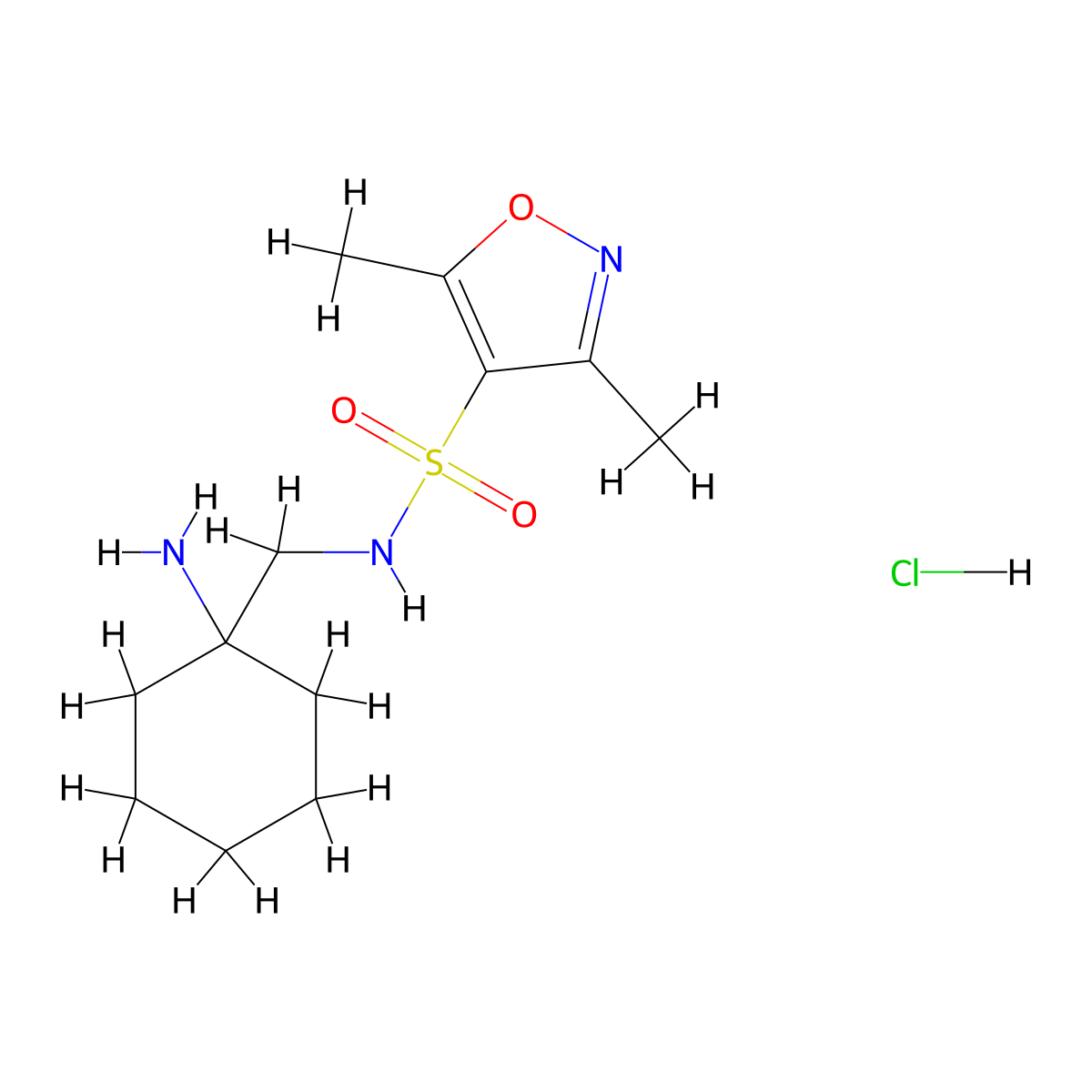 N-[(1-aminocyclohexyl)methyl]-3,5-dimethyl-1,2-oxazole-4-sulfonamide hydrochloride molecular structure, CAS 1308319-49-4