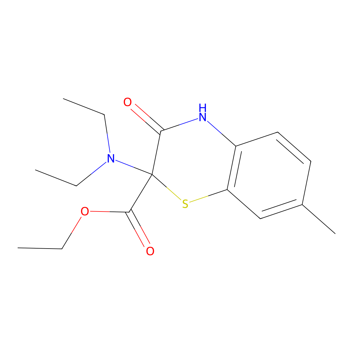 2H-1,4-Benzothiazine-2-carboxylic acid, 3,4-dihydro-2-(diethylamino)-7-methyl-3-oxo-, ethyl ester molecular structure, CAS 130832-78-9