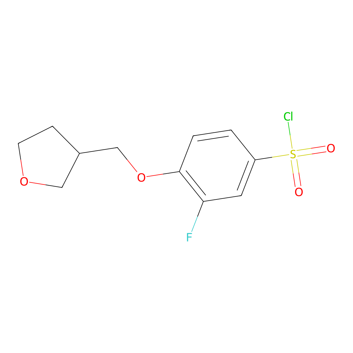 3-Fluoro-4-(oxolan-3-ylmethoxy)benzene-1-sulfonyl chloride molecular structure, CAS 1308327-46-9