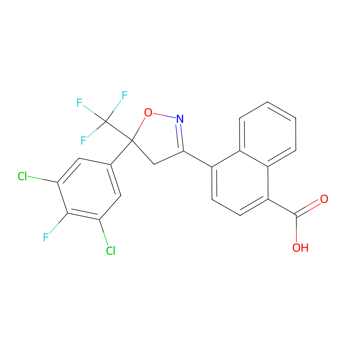 4-(5-(3,5-Dichloro-4-fluorophenyl)-5-(trifluoromethyl)-4,5-dihydroisoxazol-3-yl)-1-naphthoic acid molecular structure, CAS 1308351-00-9