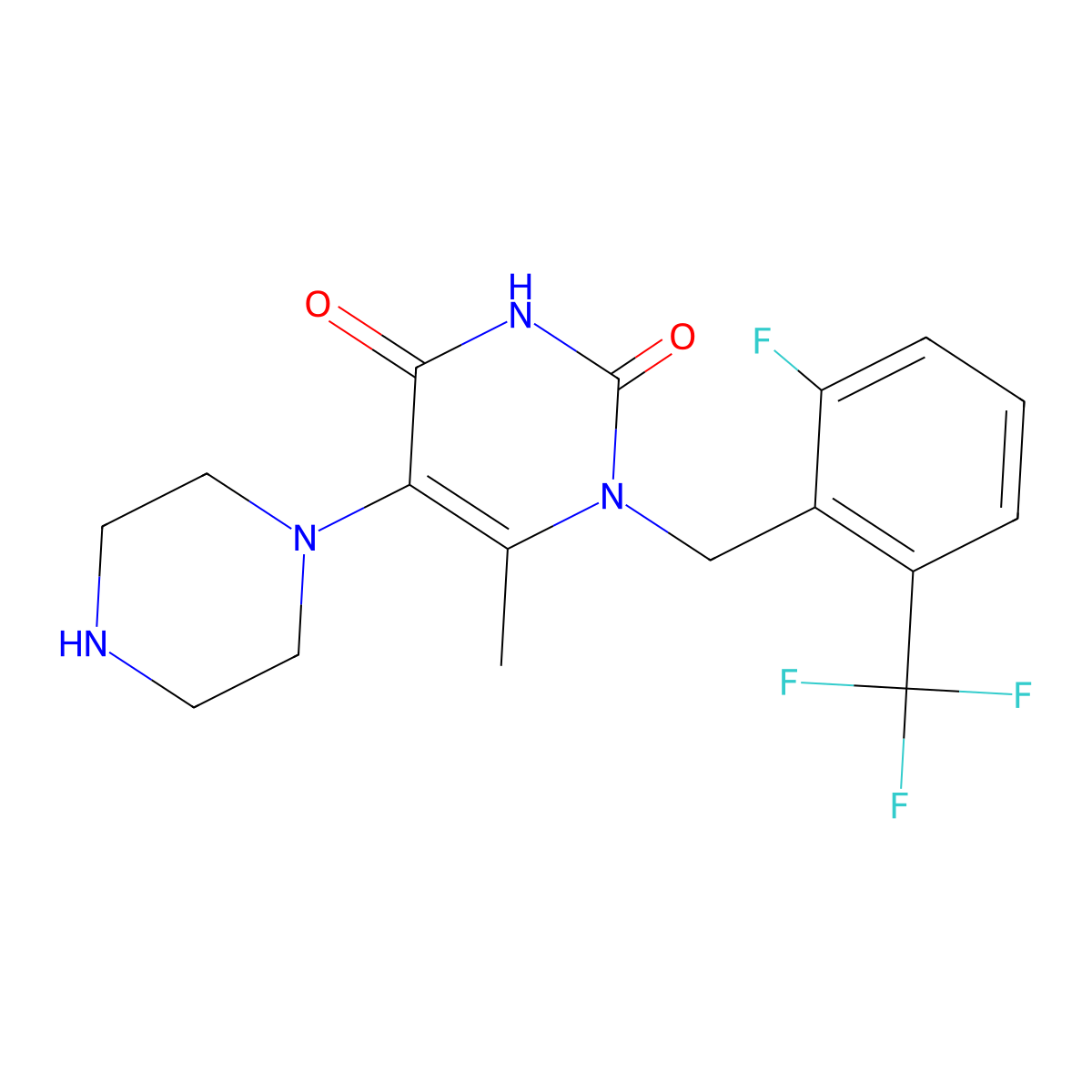 1-(2-fluoro-6-(trifluoroMethyl)benzyl)-6-Methyl-5-(piperazin-1-yl)pyriMidine-2,4(1H,3H)-dione molecular structure, CAS 1308380-33-7