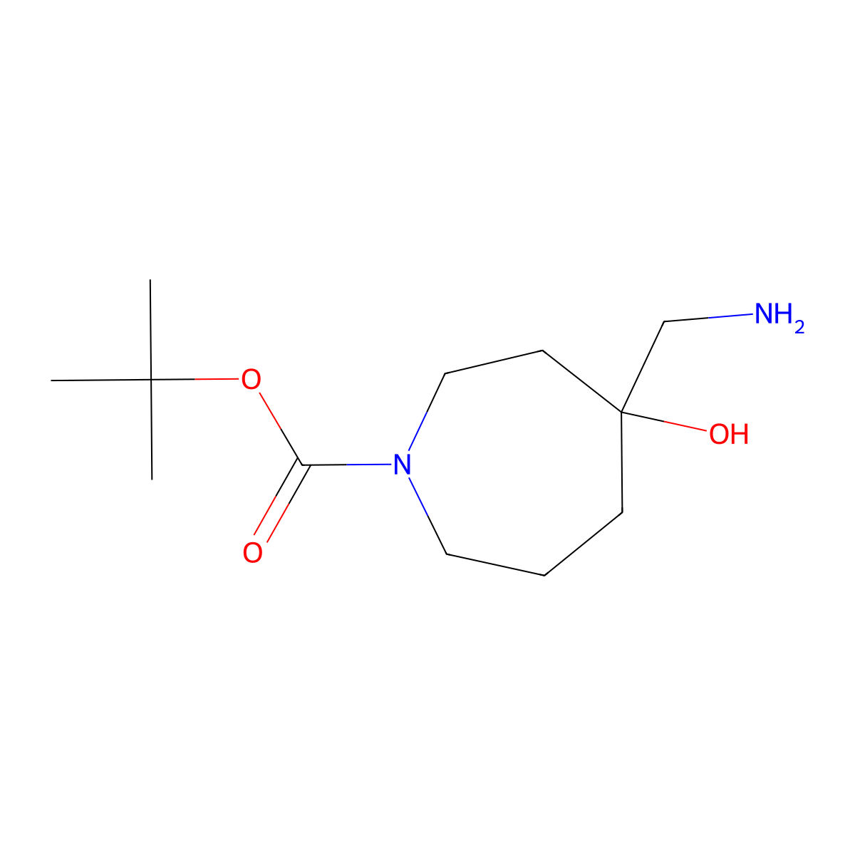 Tert-butyl 4-(aminomethyl)-4-hydroxy-1-azepanecarboxylate molecular structure, CAS 1308384-29-3