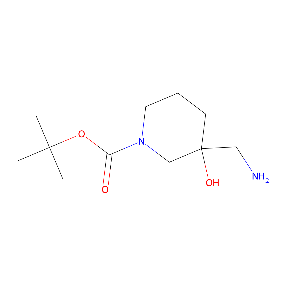 1-Piperidinecarboxylic acid, 3-(aminomethyl)-3-hydroxy-, 1,1-dimethylethyl ester molecular structure, CAS 1308384-31-7