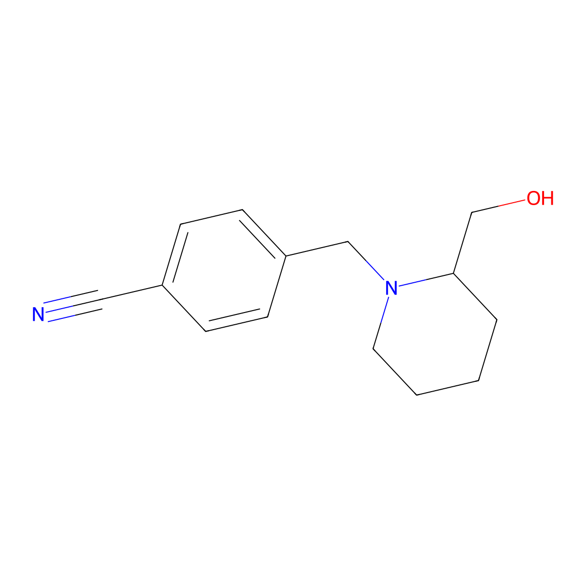 4-((2-(Hydroxymethyl)piperidin-1-yl)methyl)benzonitrile molecular structure, CAS 1308627-60-2