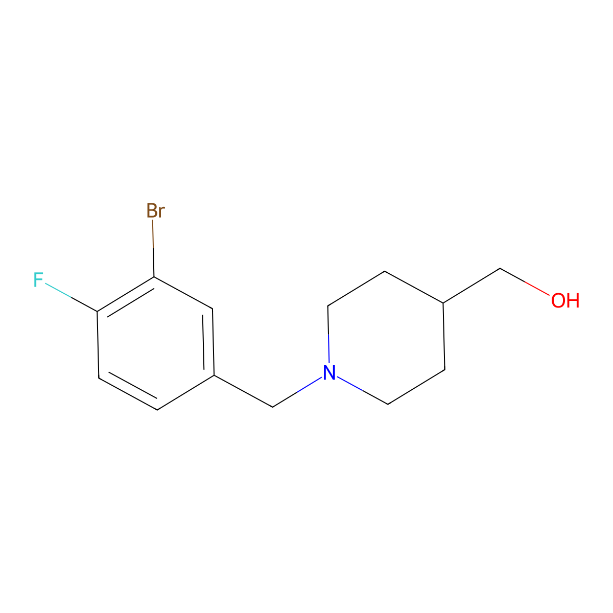 {1-[(3-Bromo-4-fluorophenyl)methyl]piperidin-4-yl}methanol molecular structure, CAS 1308642-88-7