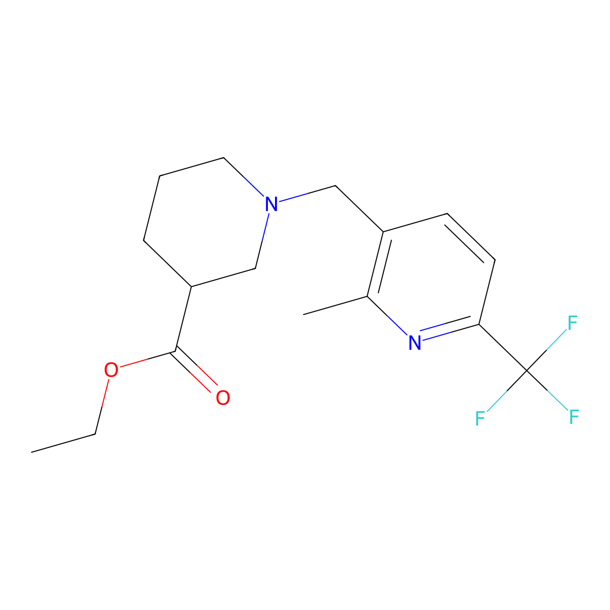 Ethyl 1-{[2-methyl-6-(trifluoromethyl)pyridin-3-yl]methyl}piperidine-3-carboxylate molecular structure, CAS 1308645-62-6