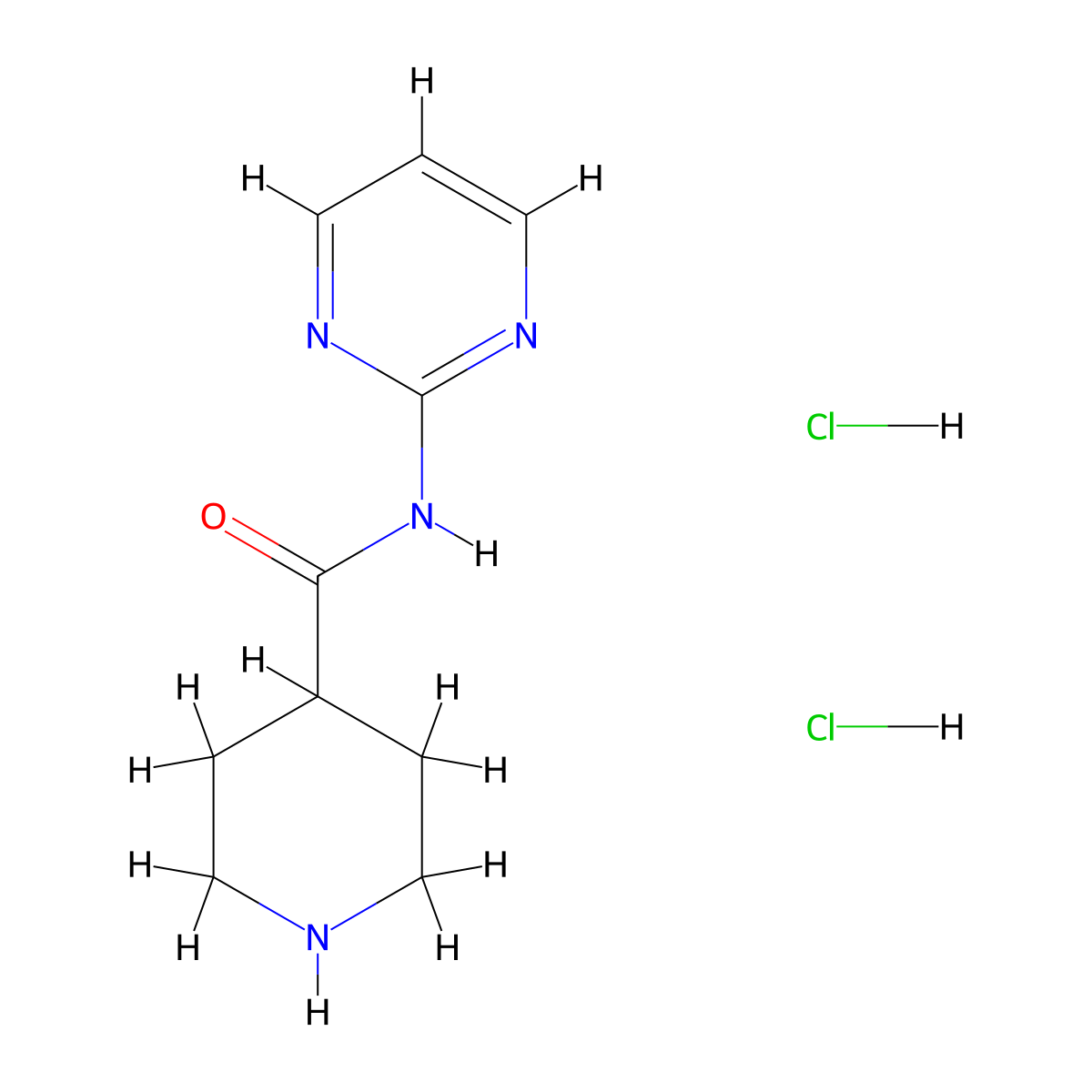 N-(pyrimidin-2-yl)piperidine-4-carboxamide dihydrochloride molecular structure, CAS 1308646-67-4